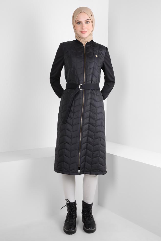 Hijab clothing BLACK BELTED JACKET 44204 - ALVİNA