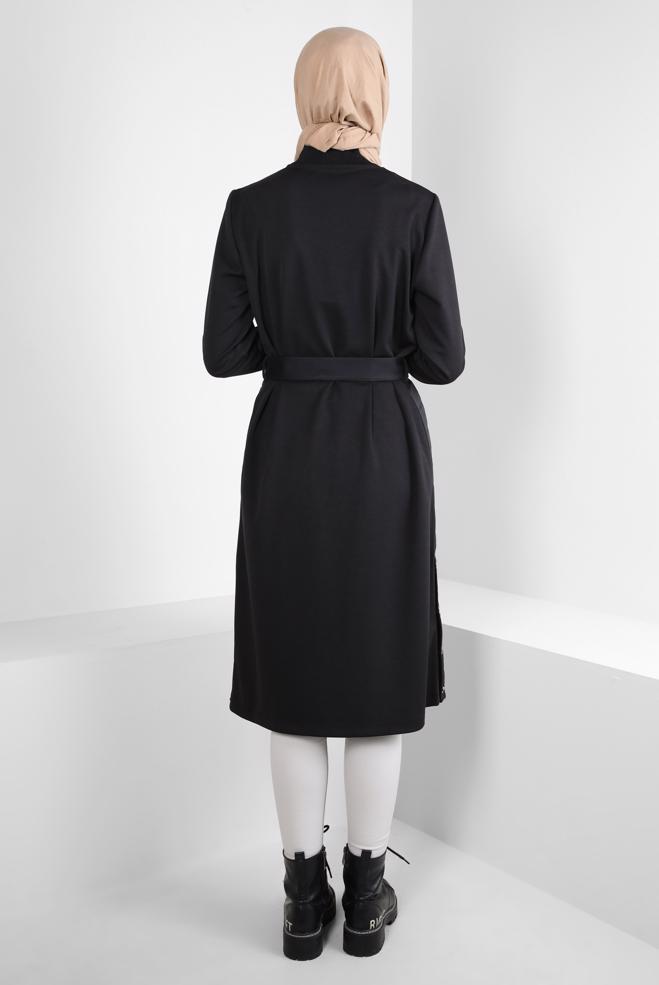 Hijab clothing BLACK BELTED JACKET 44204 - ALVİNA