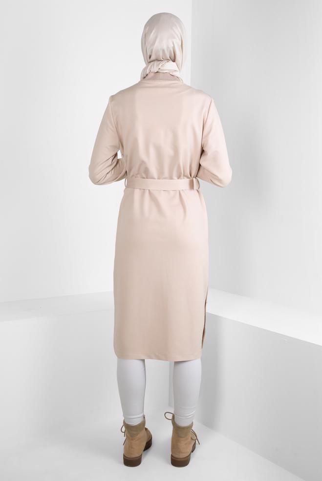 Vêtements hijab BEIGE VESTE CEINTURE 44204 - ALVİNA