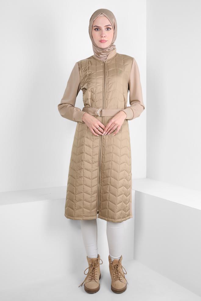 Vêtements hijab BEIGE VESTE CEINTURE 44204 - ALVİNA