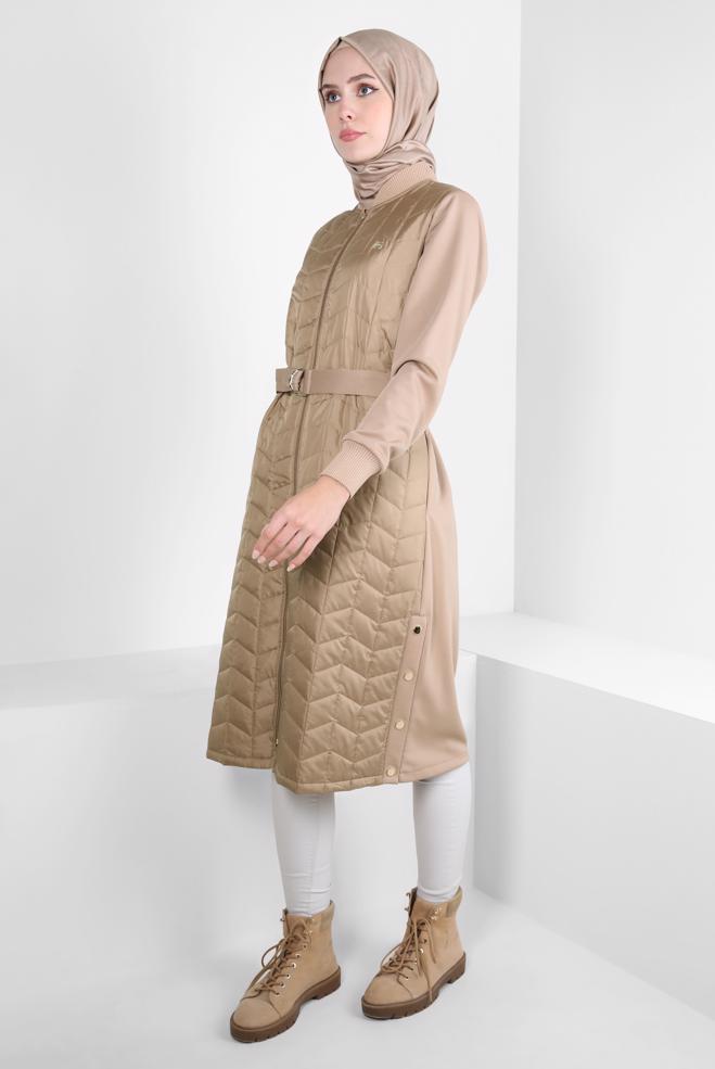 Vêtements hijab BEIGE VESTE CEINTURE 44204 - ALVİNA