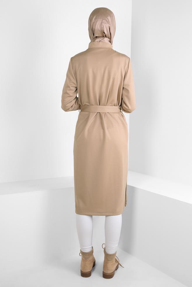 Vêtements hijab BEIGE VESTE CEINTURE 44204 - ALVİNA