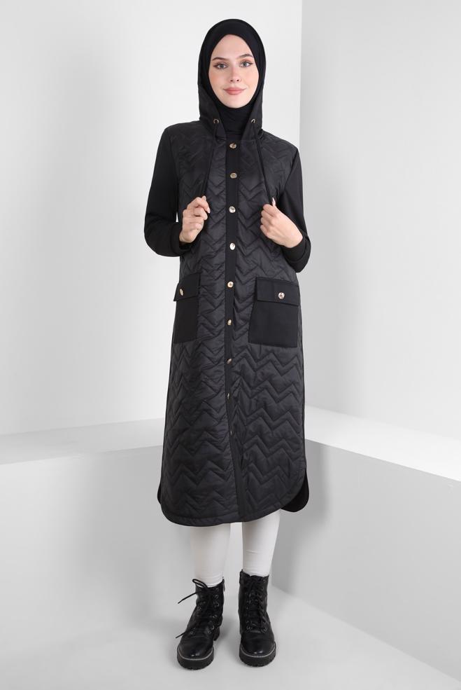 Vêtements hijab NOIR VESTE À CAPUCHE 44205 - ALVİNA