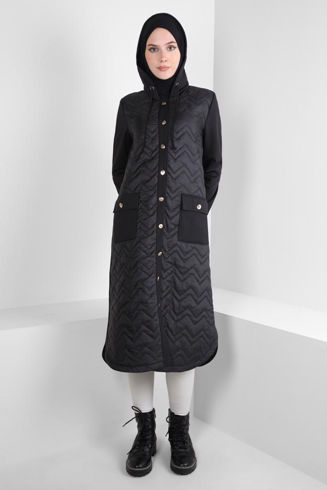 Vêtements hijab NOIR VESTE À CAPUCHE 44205 - ALVİNA