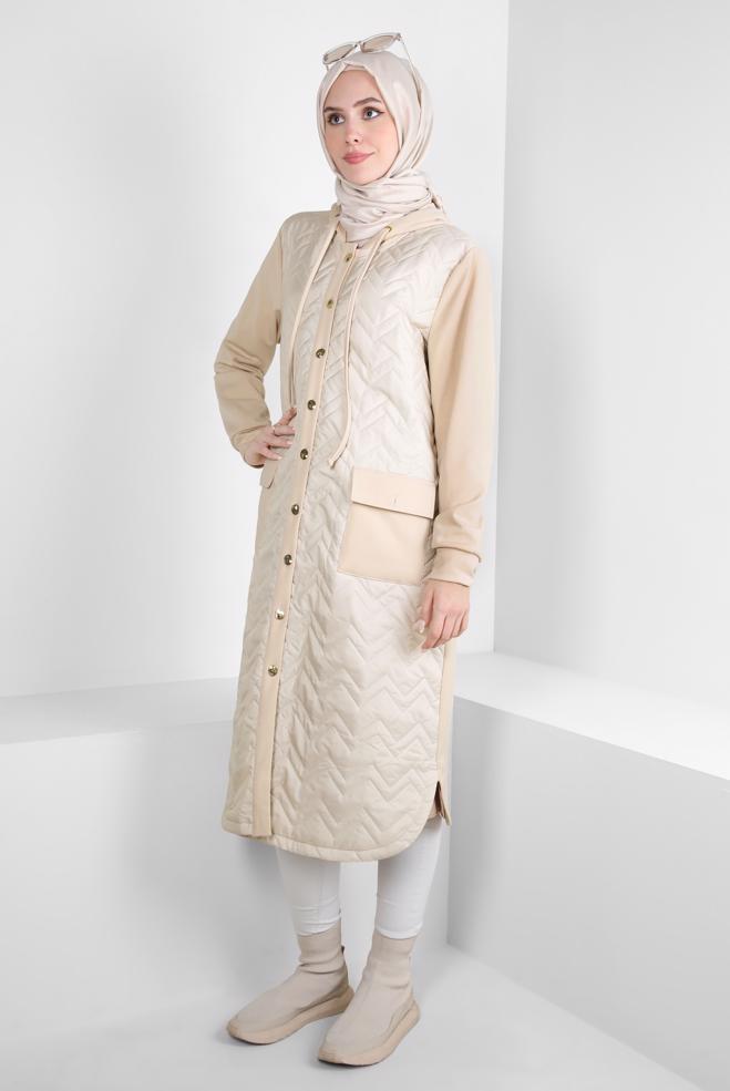 Vêtements hijab BEIGE VESTE À CAPUCHE 44205 - ALVİNA