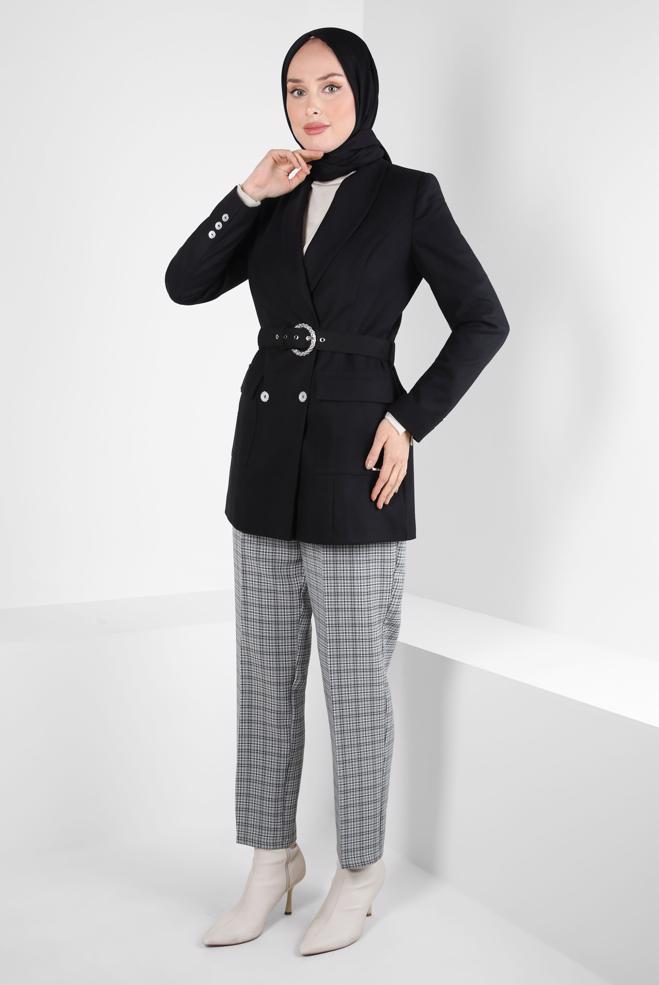 Hijab clothing BLACK BELTED JACKET 44211 - ALVİNA