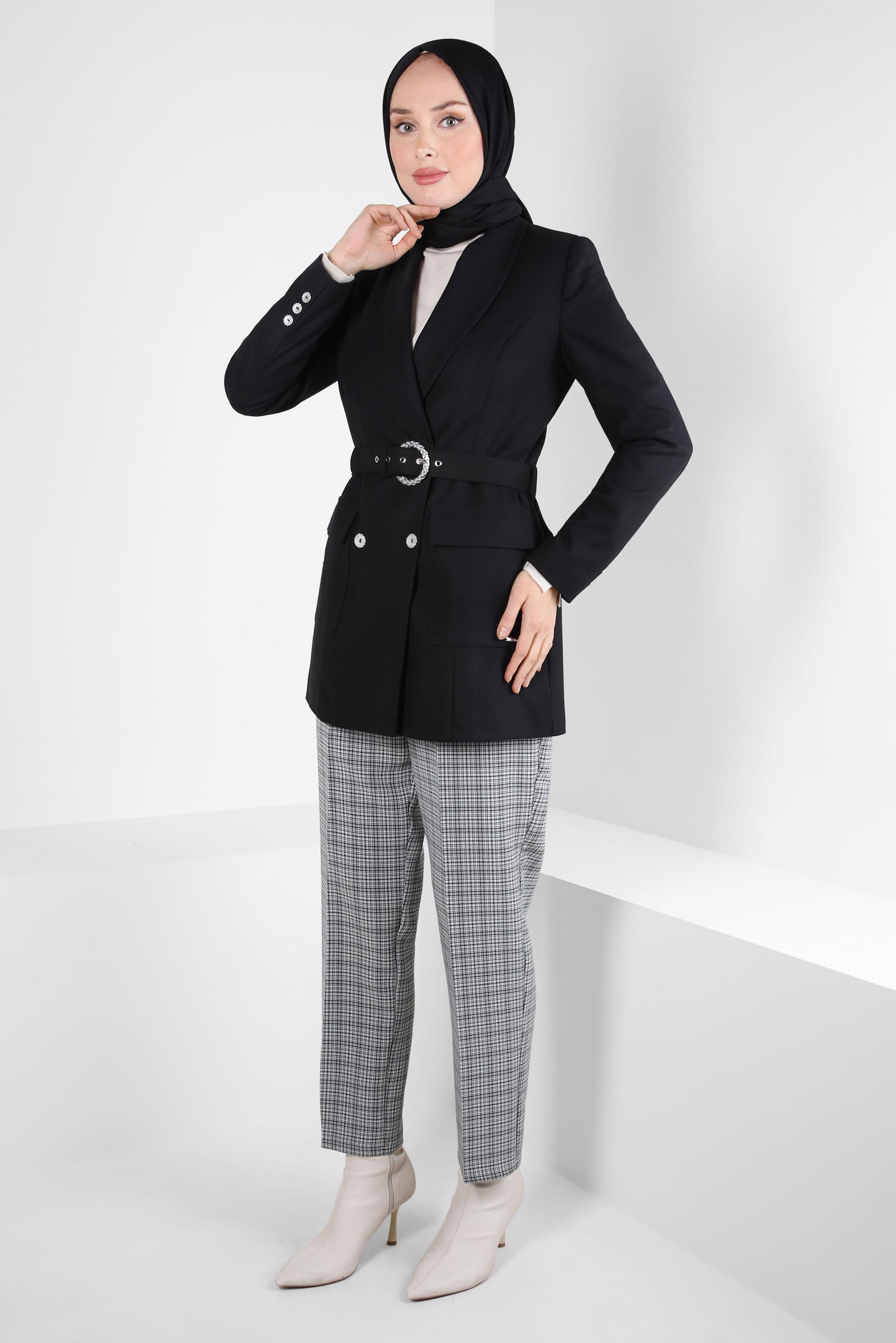 Tesettür giyim SİYAH KEMERLİ CEKET 44211