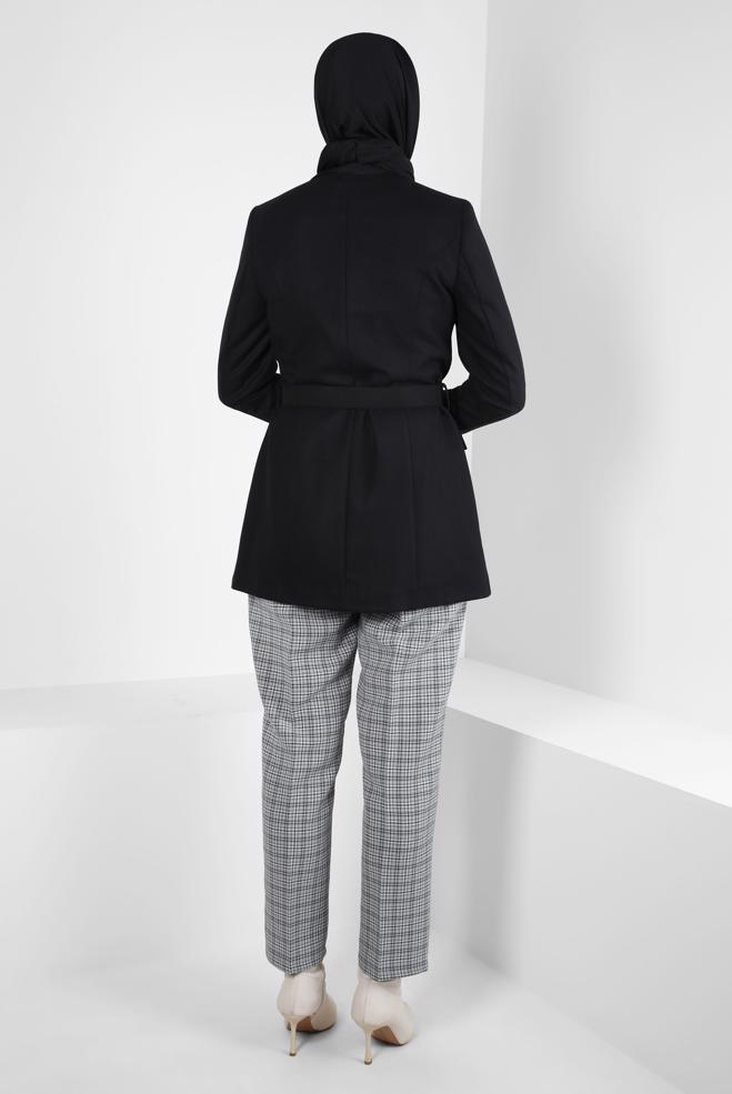 Hijab clothing BLACK BELTED JACKET 44211 - ALVİNA