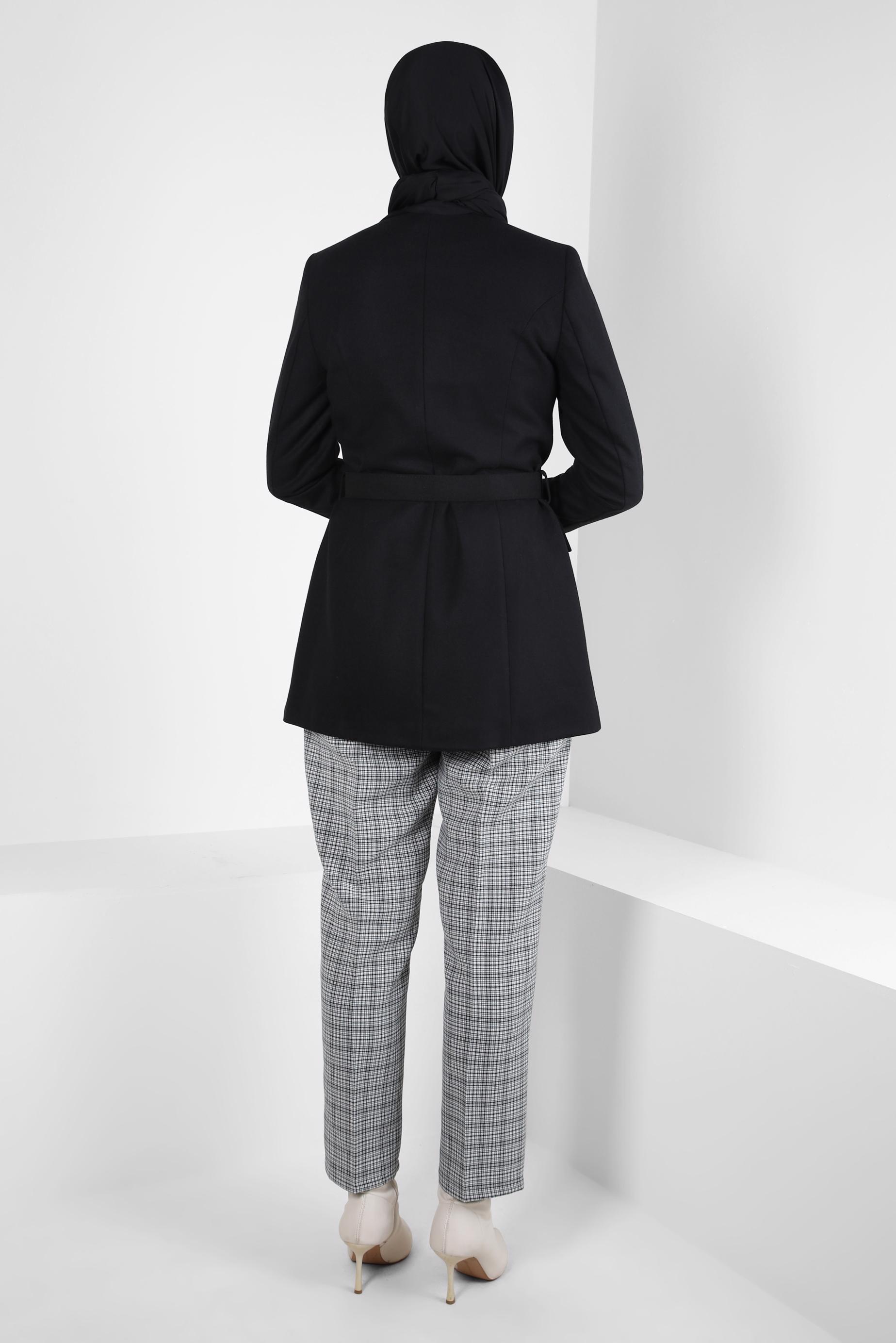 Tesettür giyim SİYAH KEMERLİ CEKET 44211