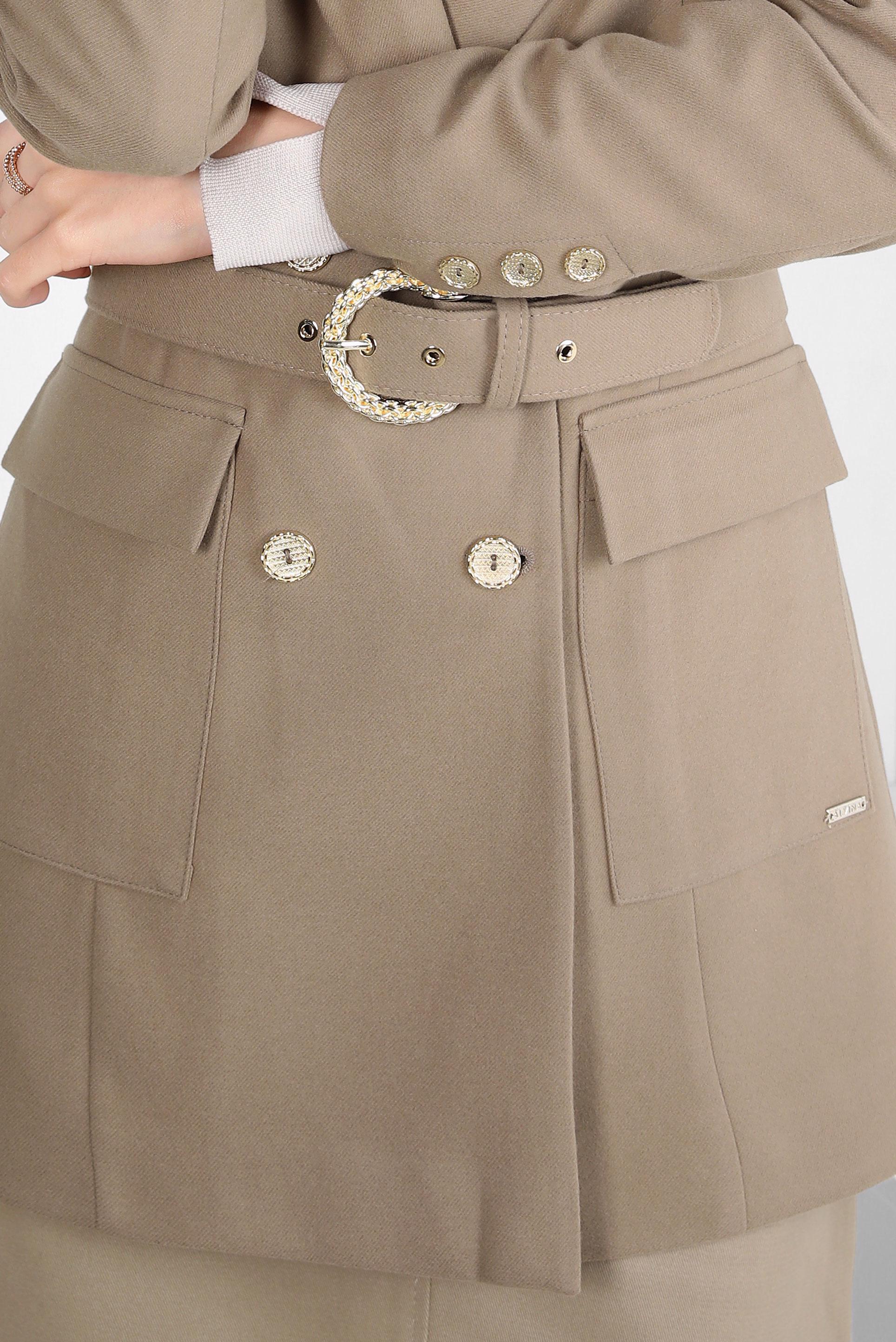 Tesettür giyim BEJ KEMERLİ CEKET 44211