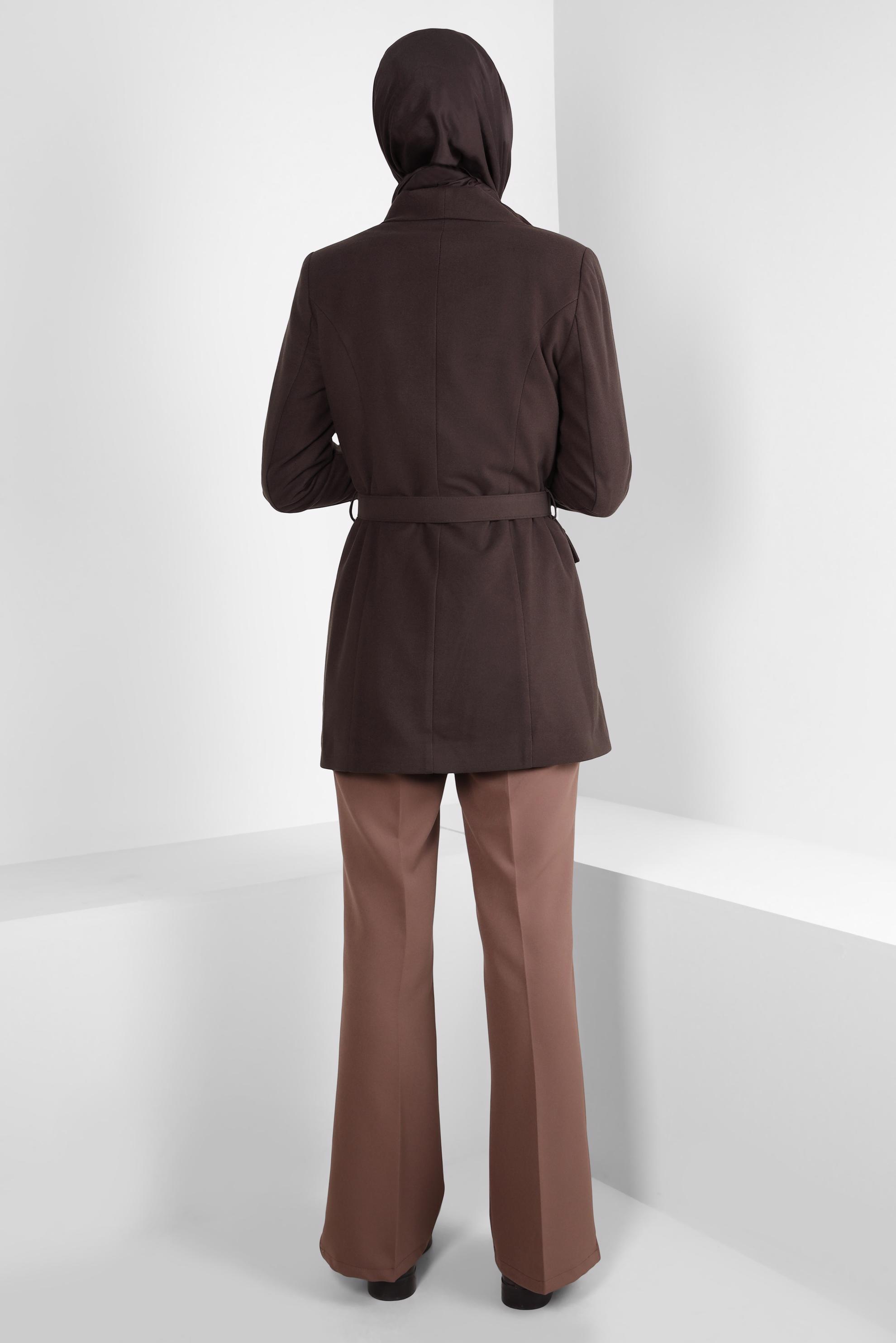 Tesettür giyim KAHVE KEMERLİ CEKET 44211