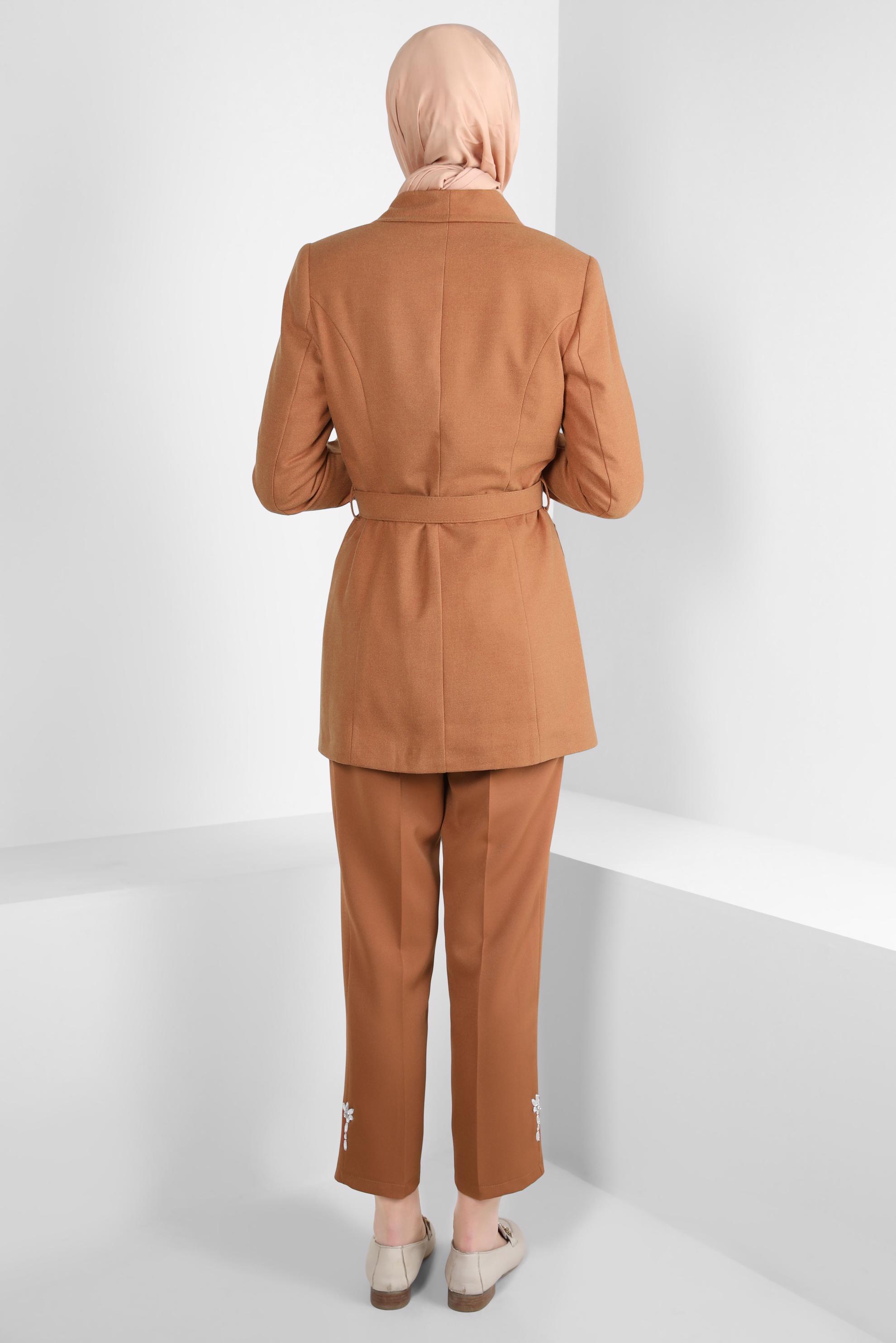 Tesettür giyim TABA KEMERLİ CEKET 44211