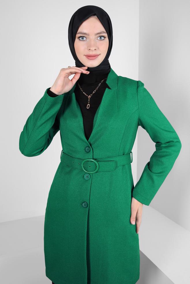Vêtements hijab VERT VESTE CEINTURE 44274 - ALVİNA