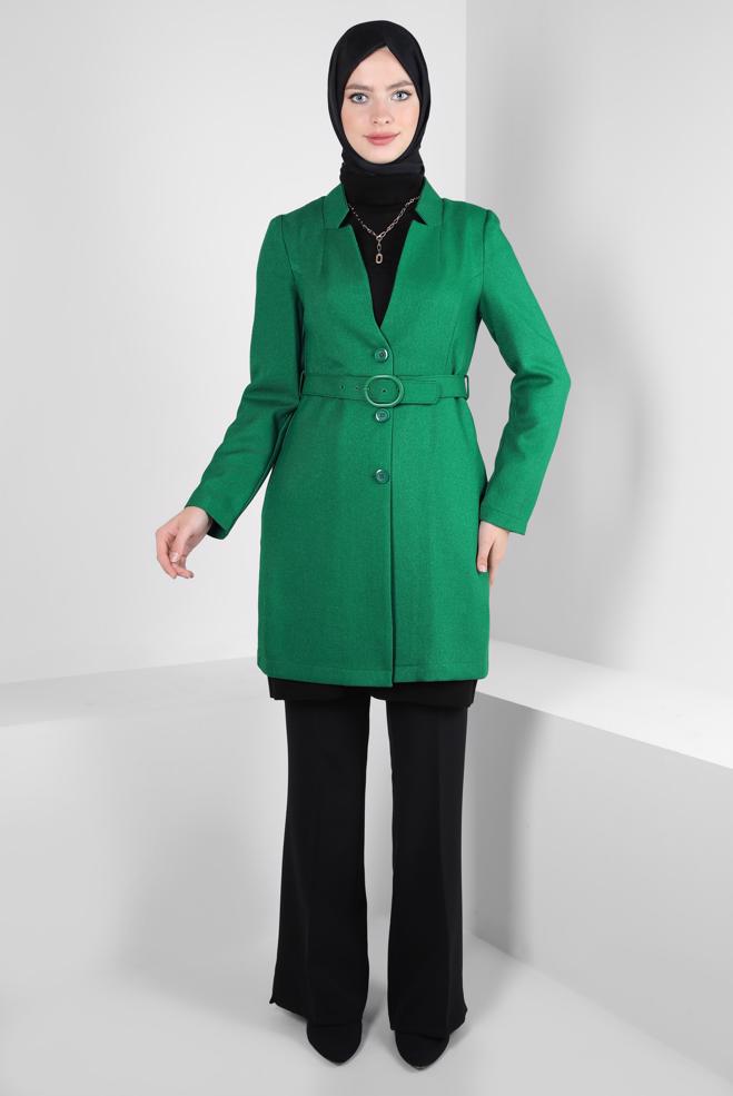 Vêtements hijab VERT VESTE CEINTURE 44274 - ALVİNA