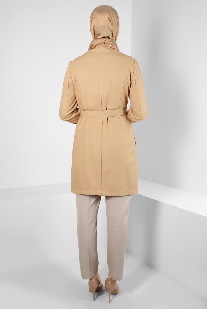 Hijab clothing BROWN BELTED JACKET 44274 - ALVİNA
