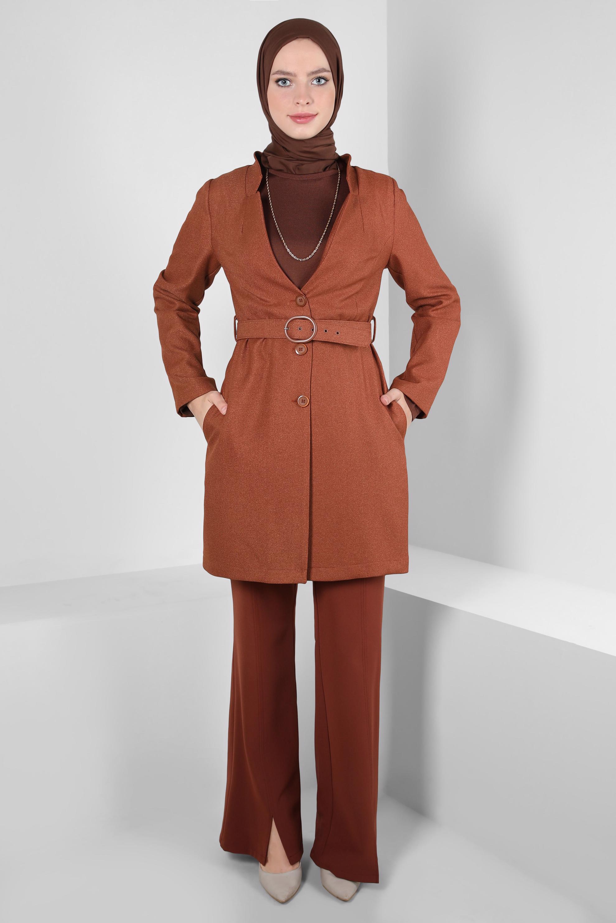Tesettür giyim TURUNCU KEMERLİ CEKET 44274