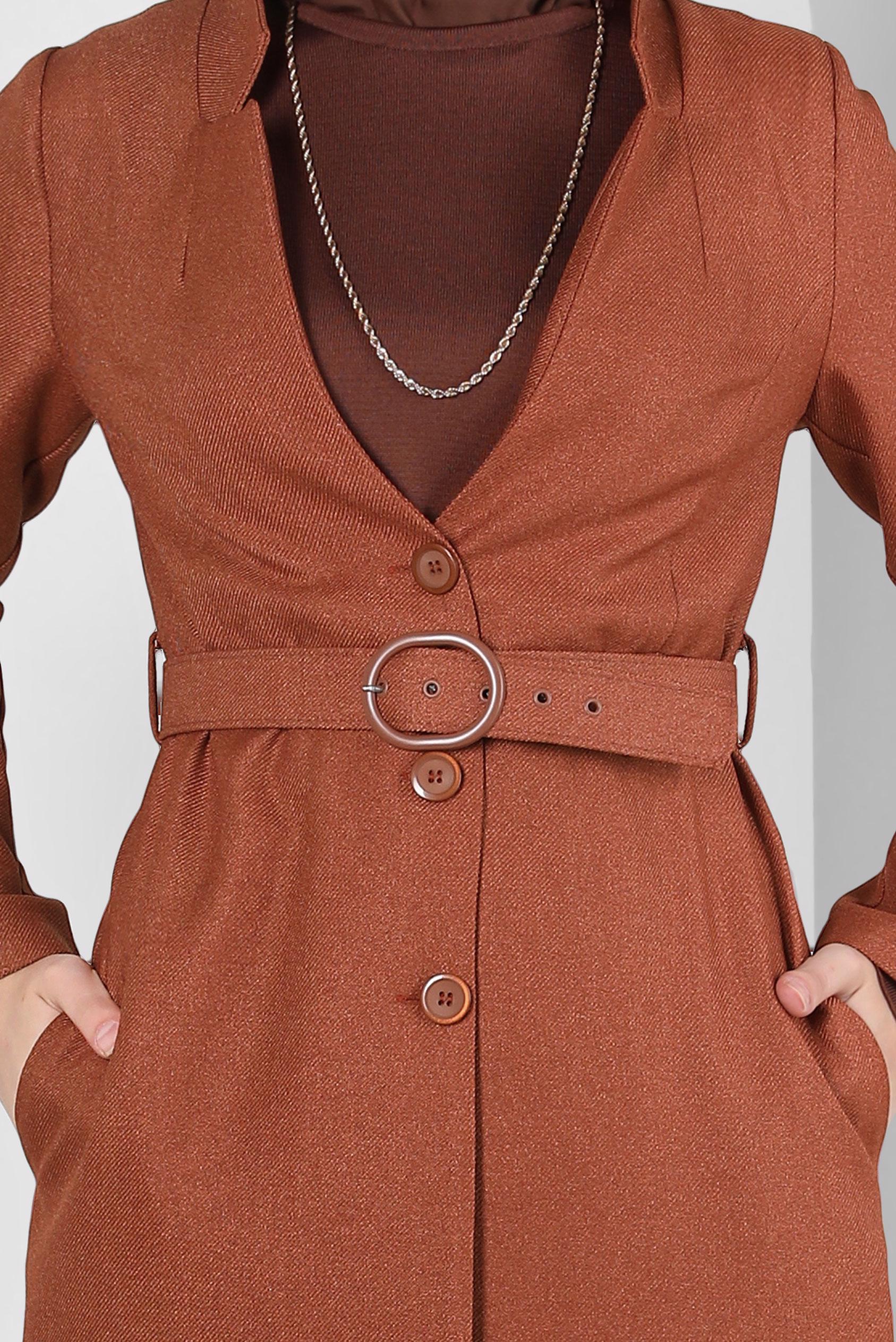 Tesettür giyim TURUNCU KEMERLİ CEKET 44274