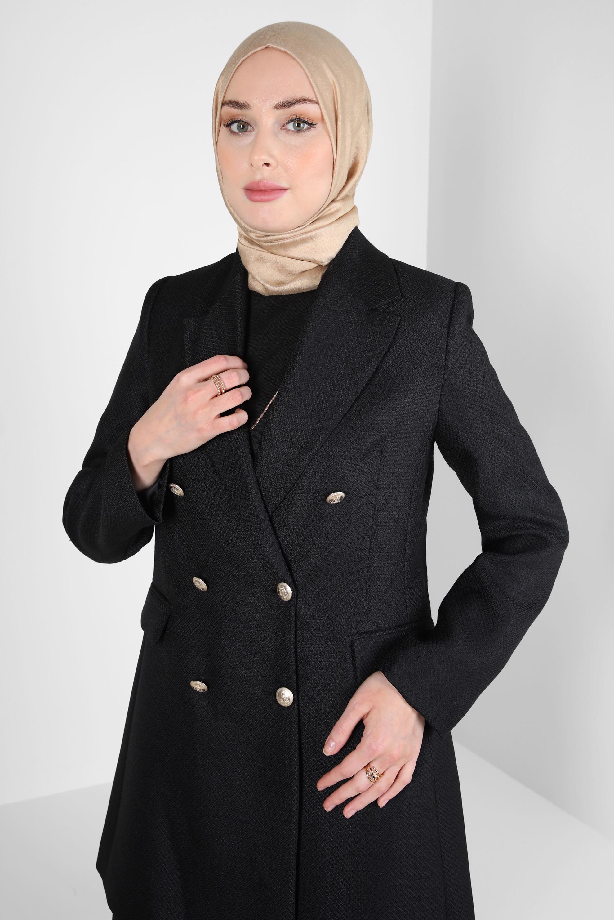 Tesettür giyim SİYAH KRUVAZE YAKA CEKET 44275