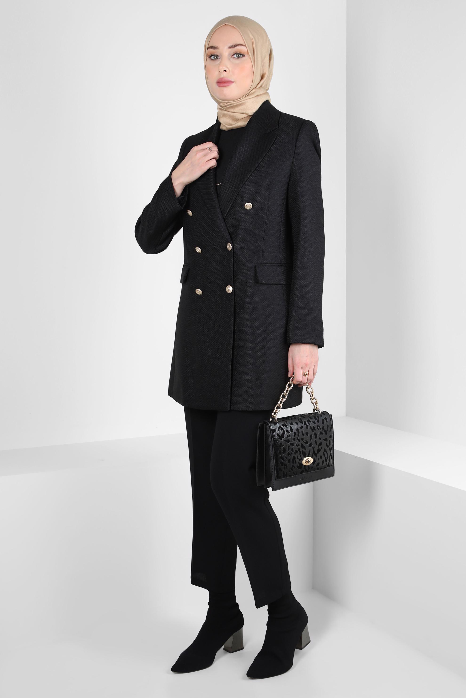 Tesettür giyim SİYAH KRUVAZE YAKA CEKET 44275