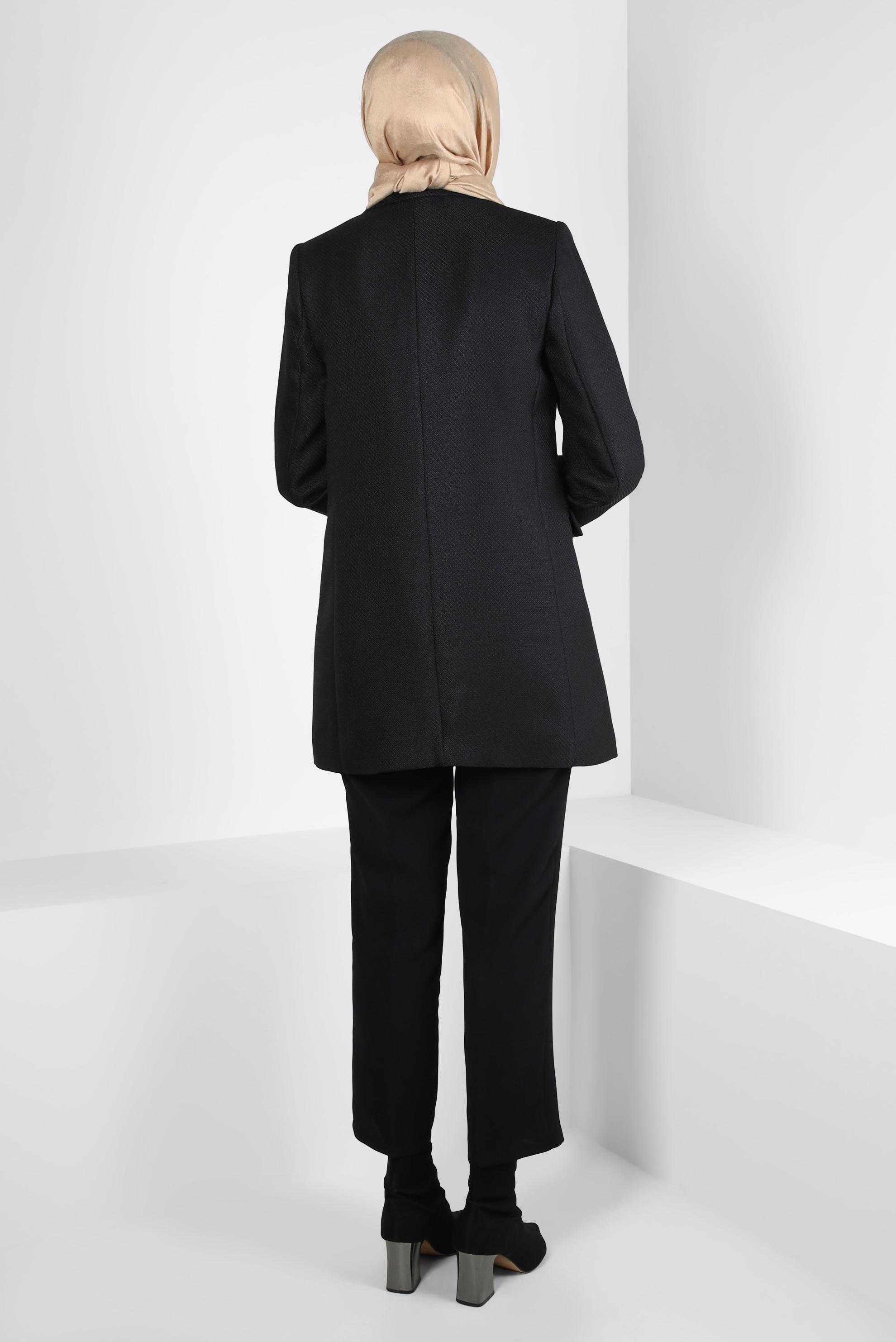 Tesettür giyim SİYAH KRUVAZE YAKA CEKET 44275