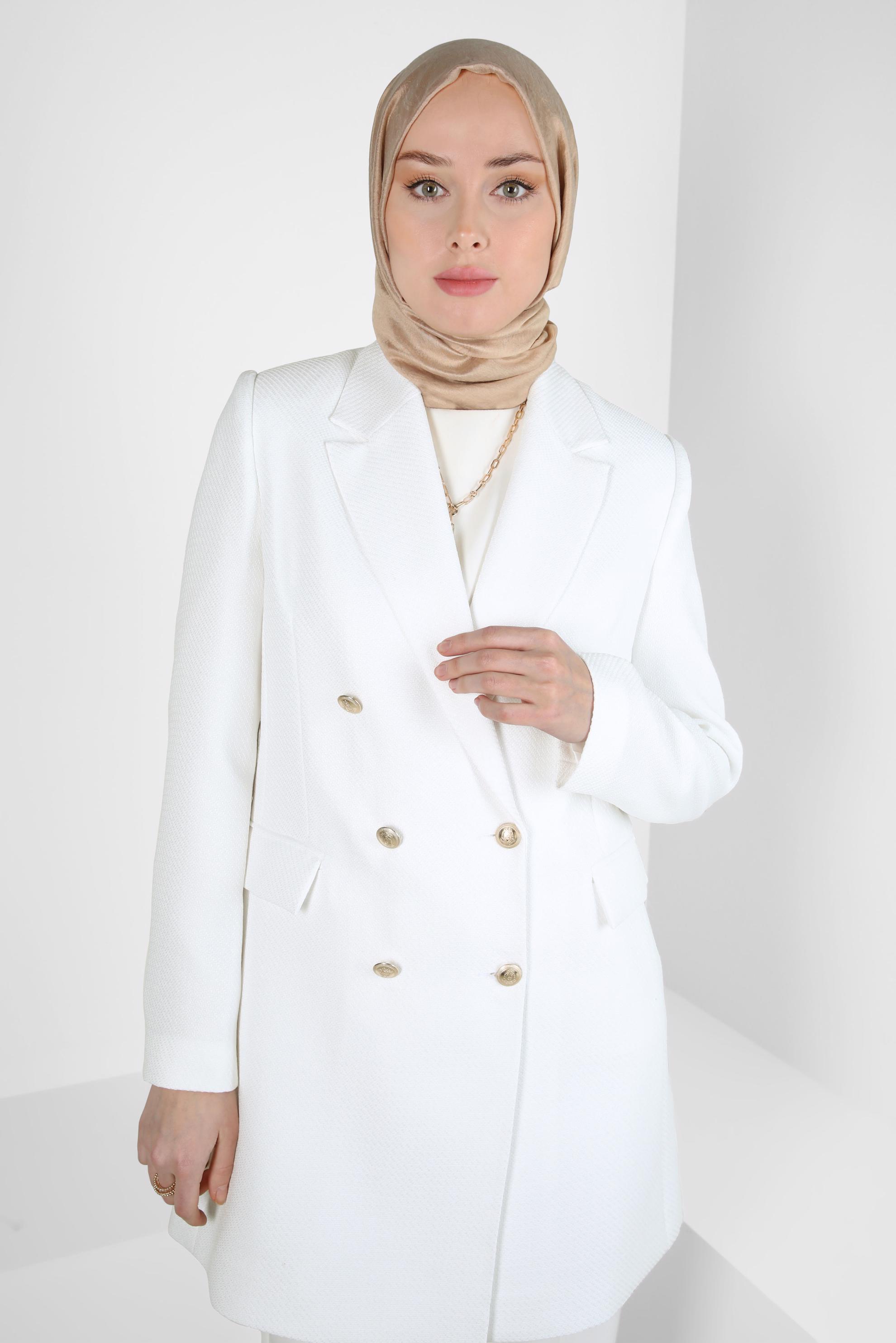 Tesettür giyim BEYAZ KRUVAZE YAKA CEKET 44275