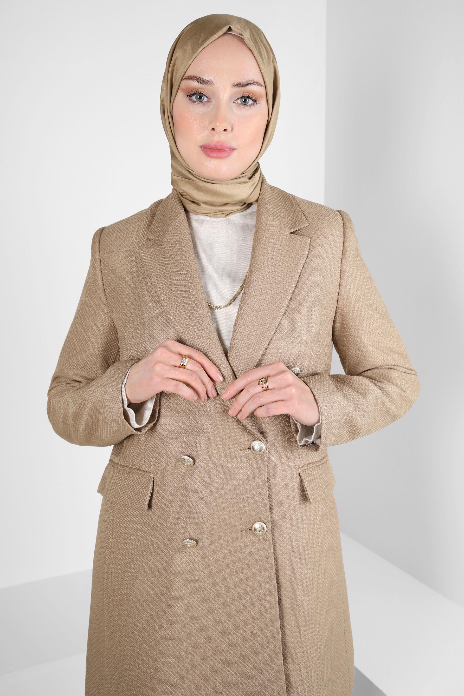 Tesettür giyim KAHVE KRUVAZE YAKA CEKET 44275