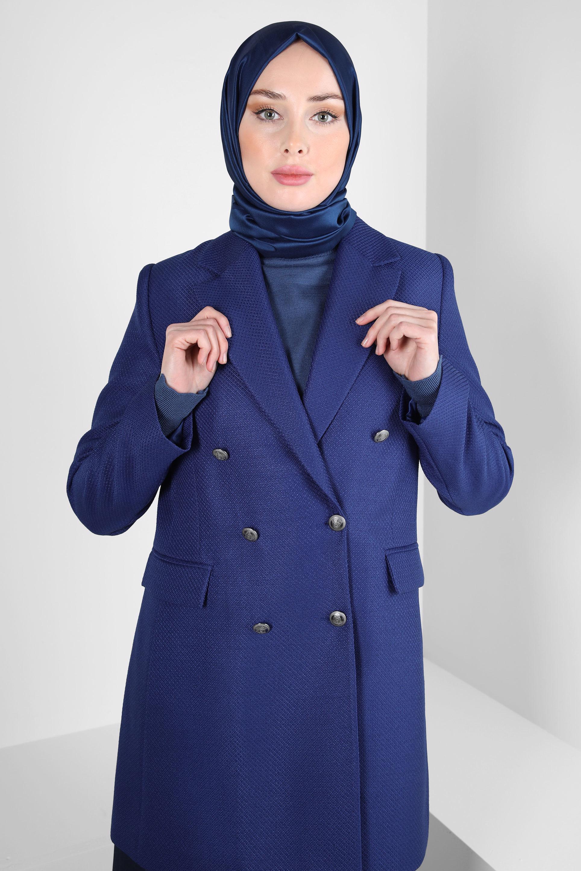 Tesettür giyim LACİVERT KRUVAZE YAKA CEKET 44275