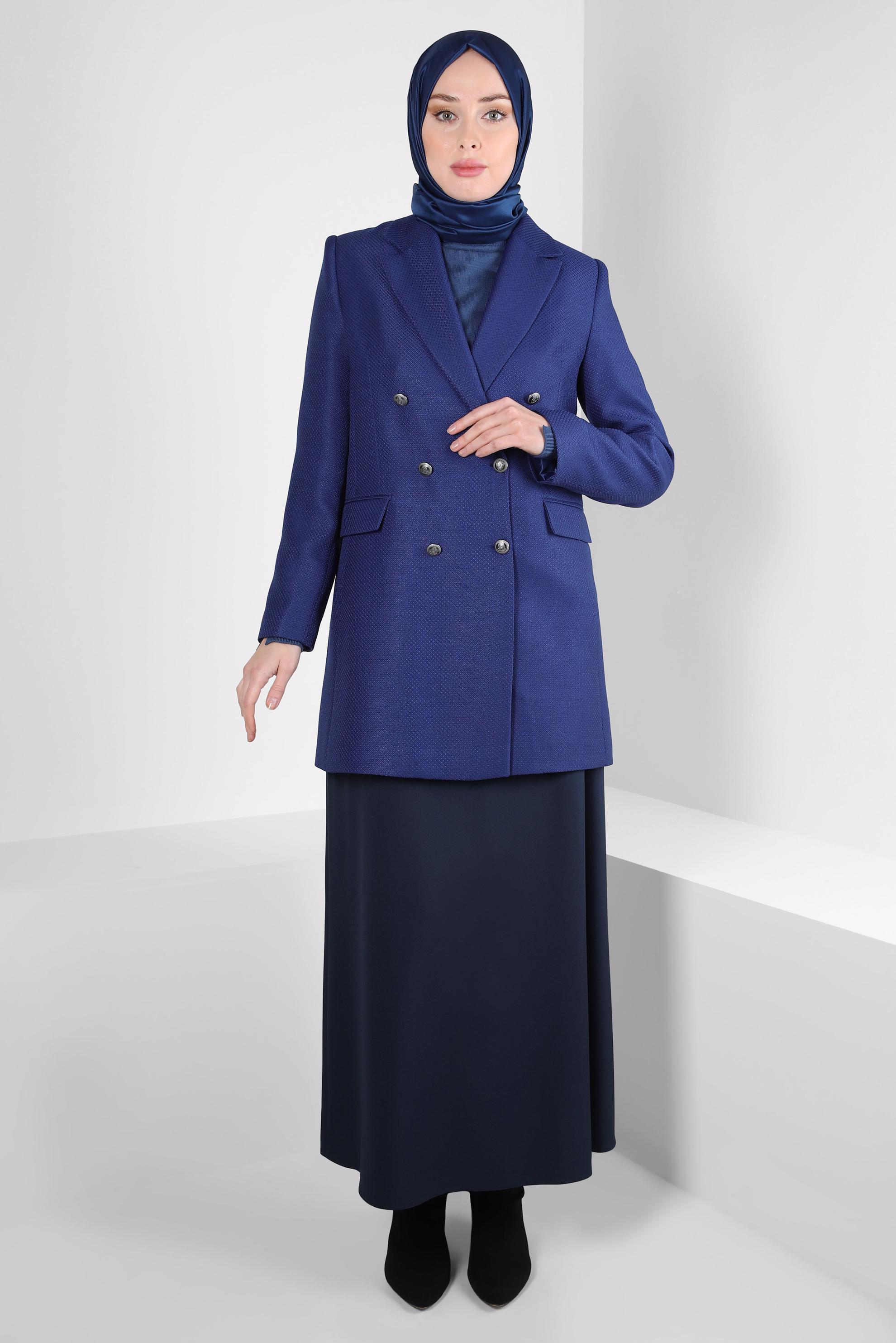 Tesettür giyim LACİVERT KRUVAZE YAKA CEKET 44275