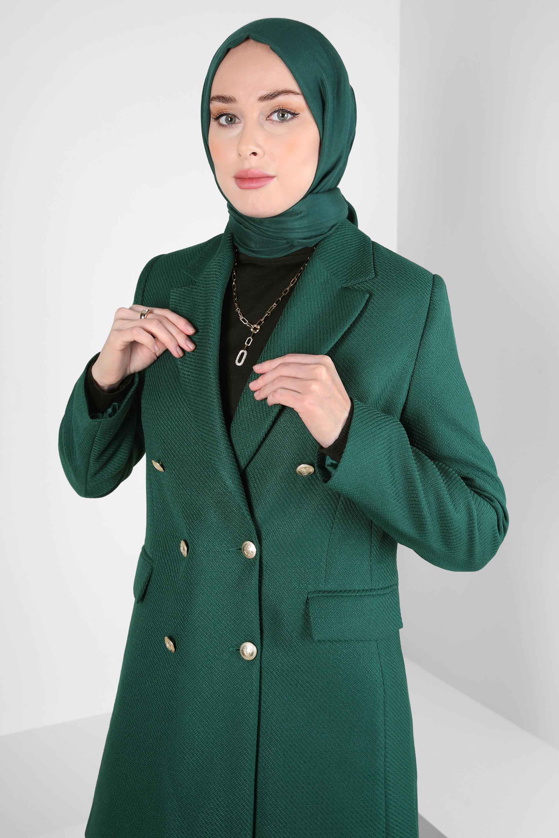 Tesettür giyim YEŞİL KRUVAZE YAKA CEKET 44275