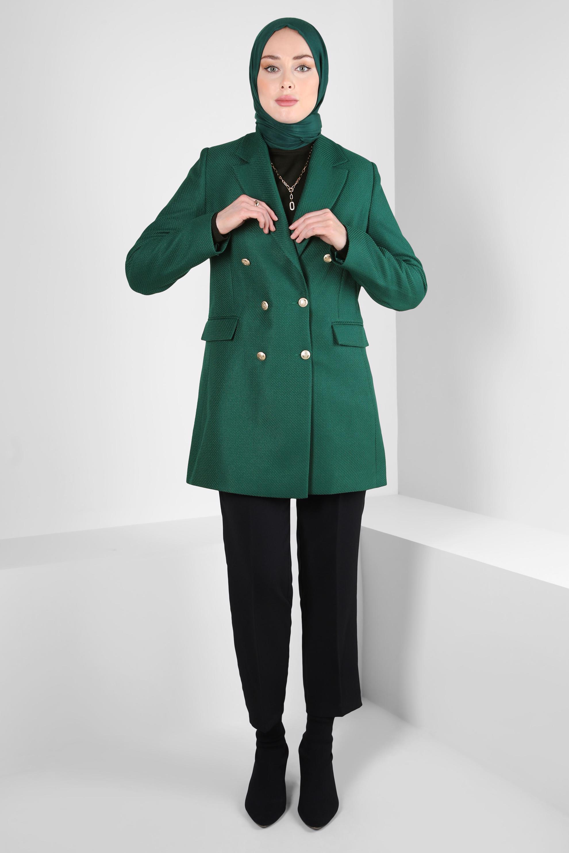 Tesettür giyim YEŞİL KRUVAZE YAKA CEKET 44275
