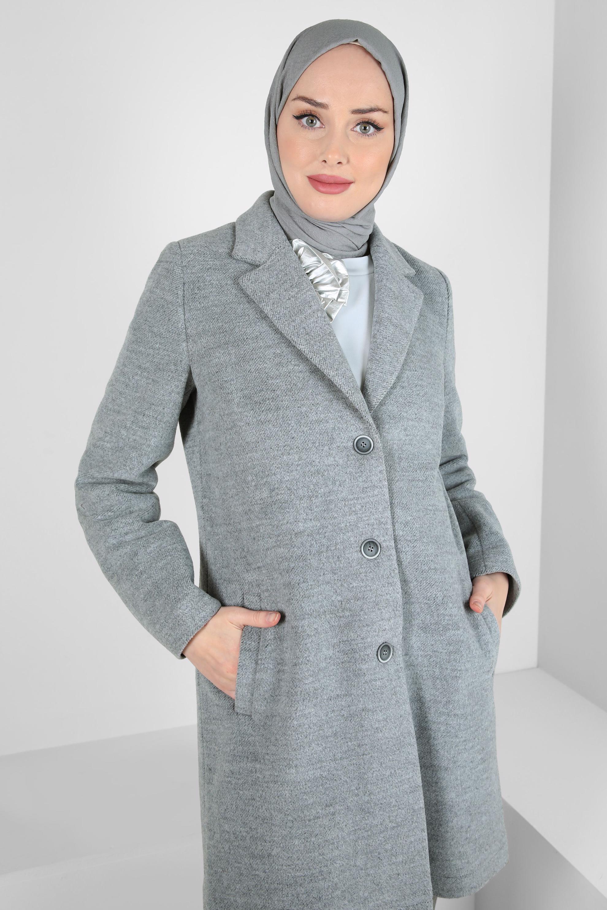 Tesettür giyim GRİ CEP DETAYLI CEKET 44276