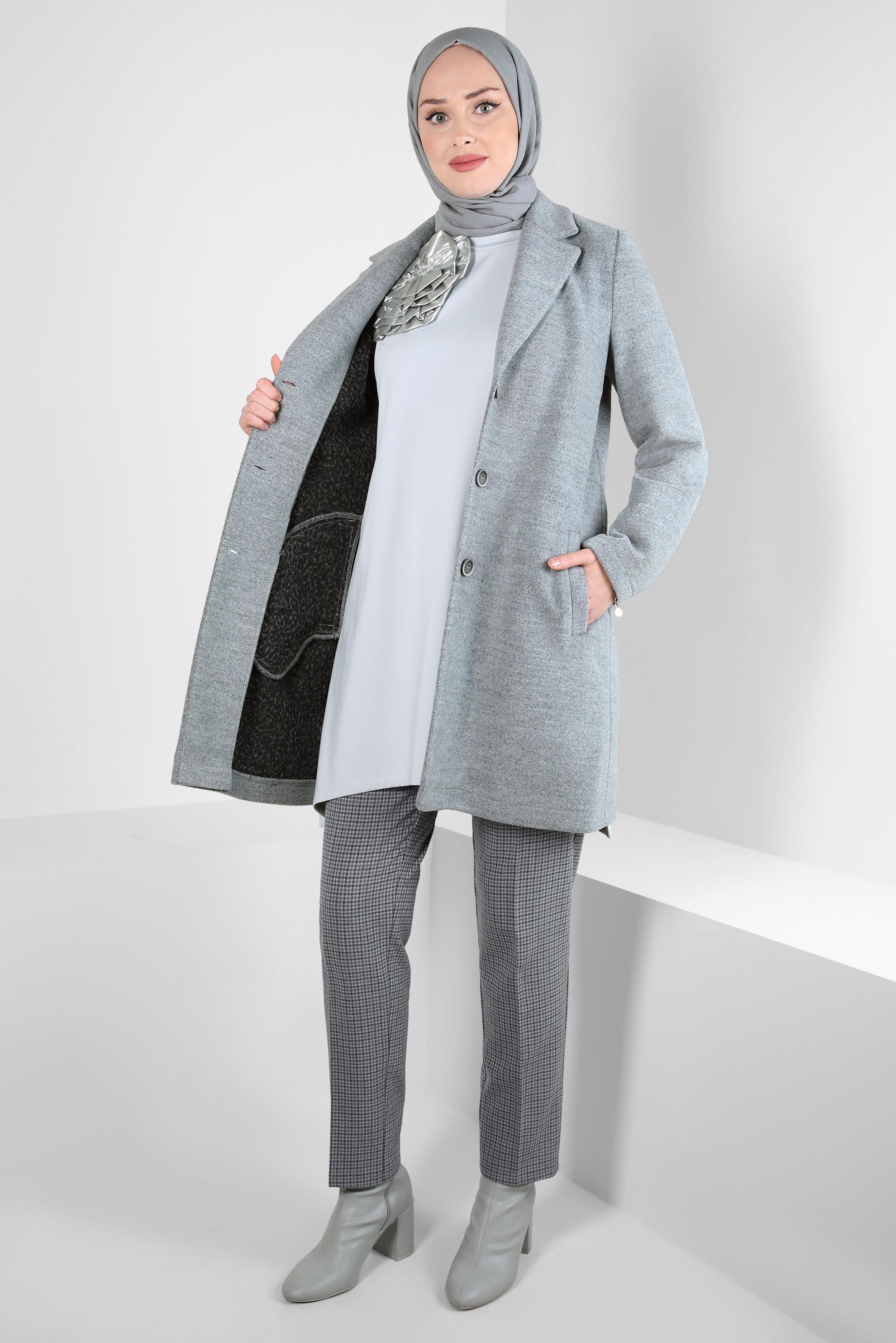 Tesettür giyim GRİ CEP DETAYLI CEKET 44276