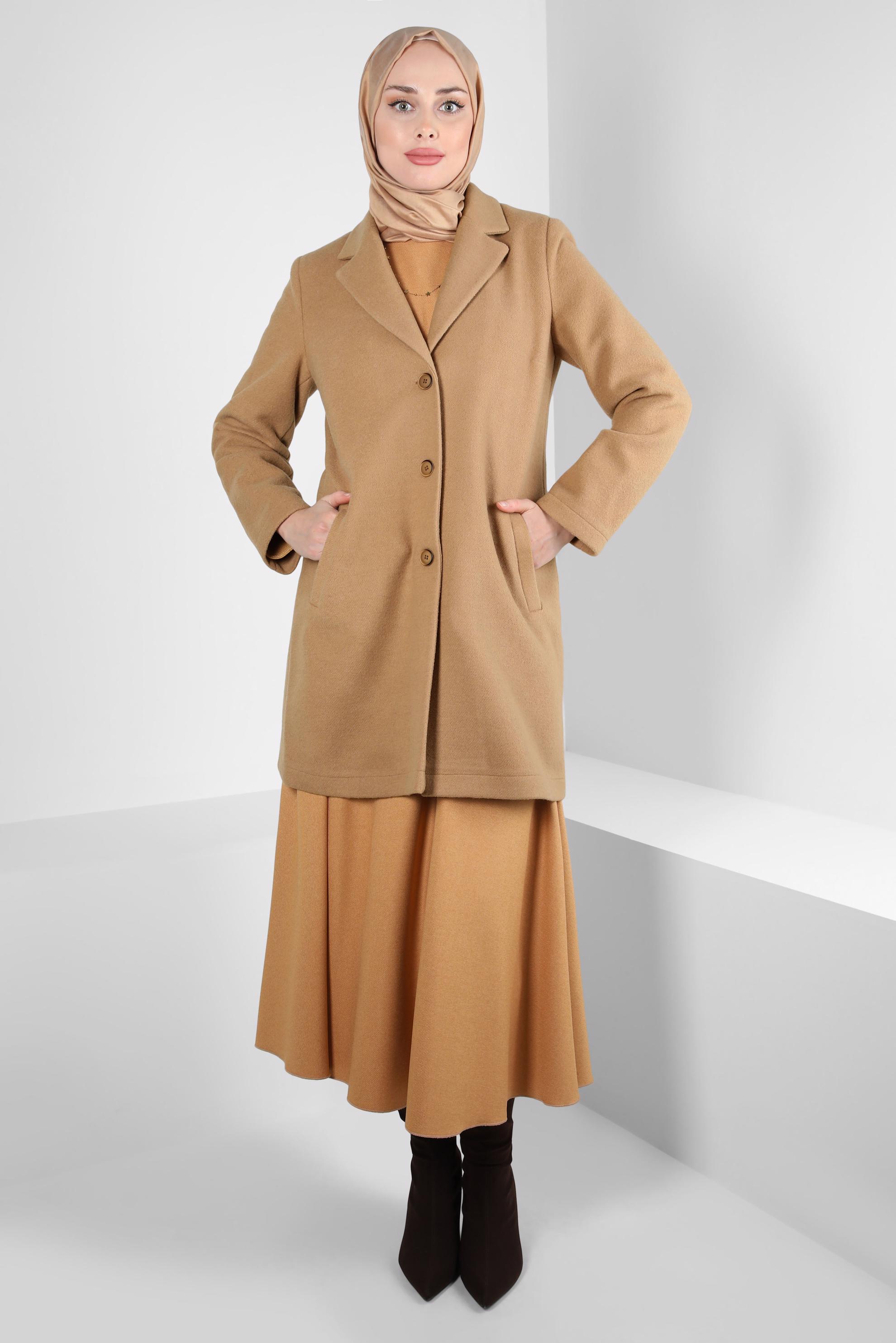 Tesettür giyim KAHVE CEP DETAYLI CEKET 44276