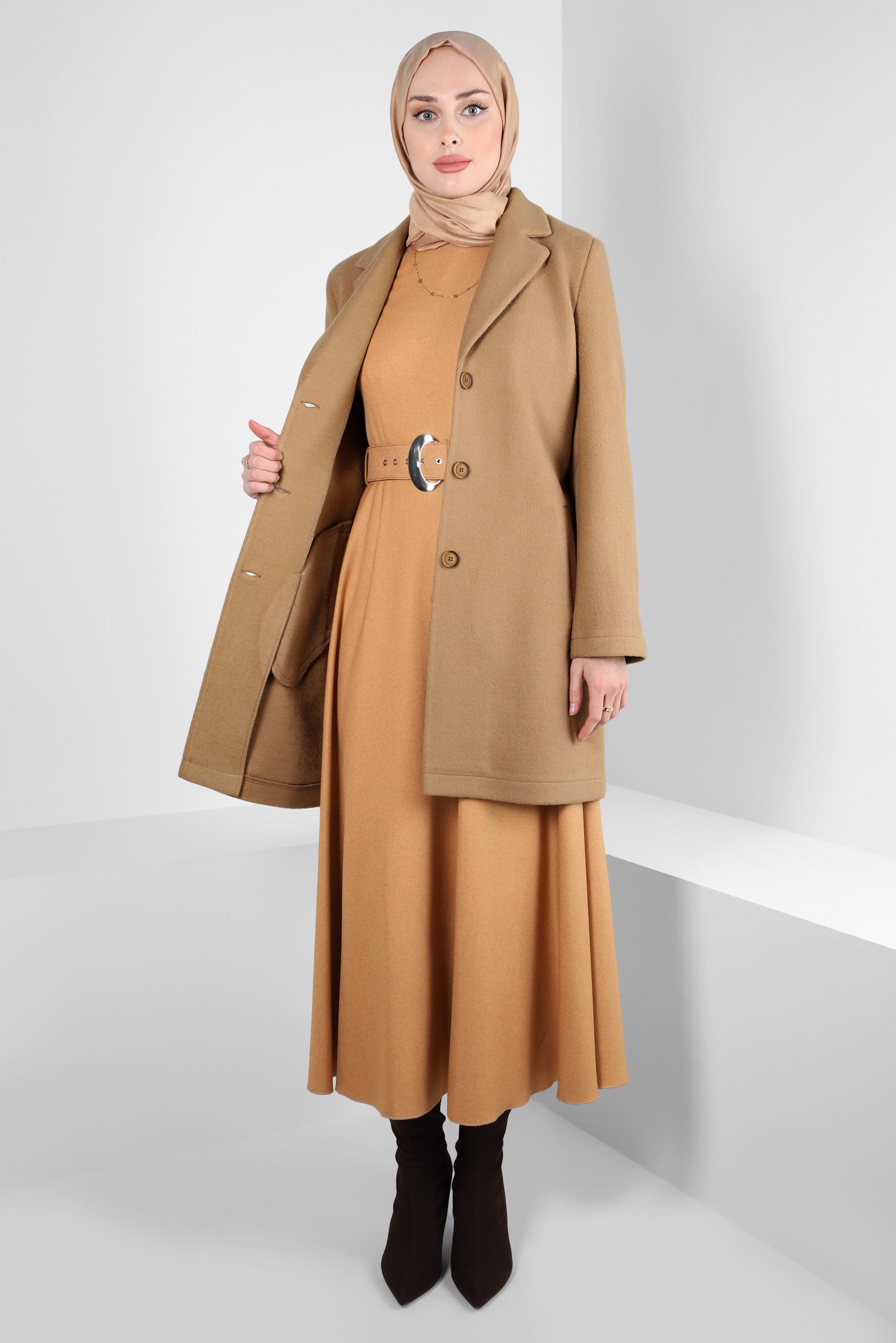 Tesettür giyim KAHVE CEP DETAYLI CEKET 44276