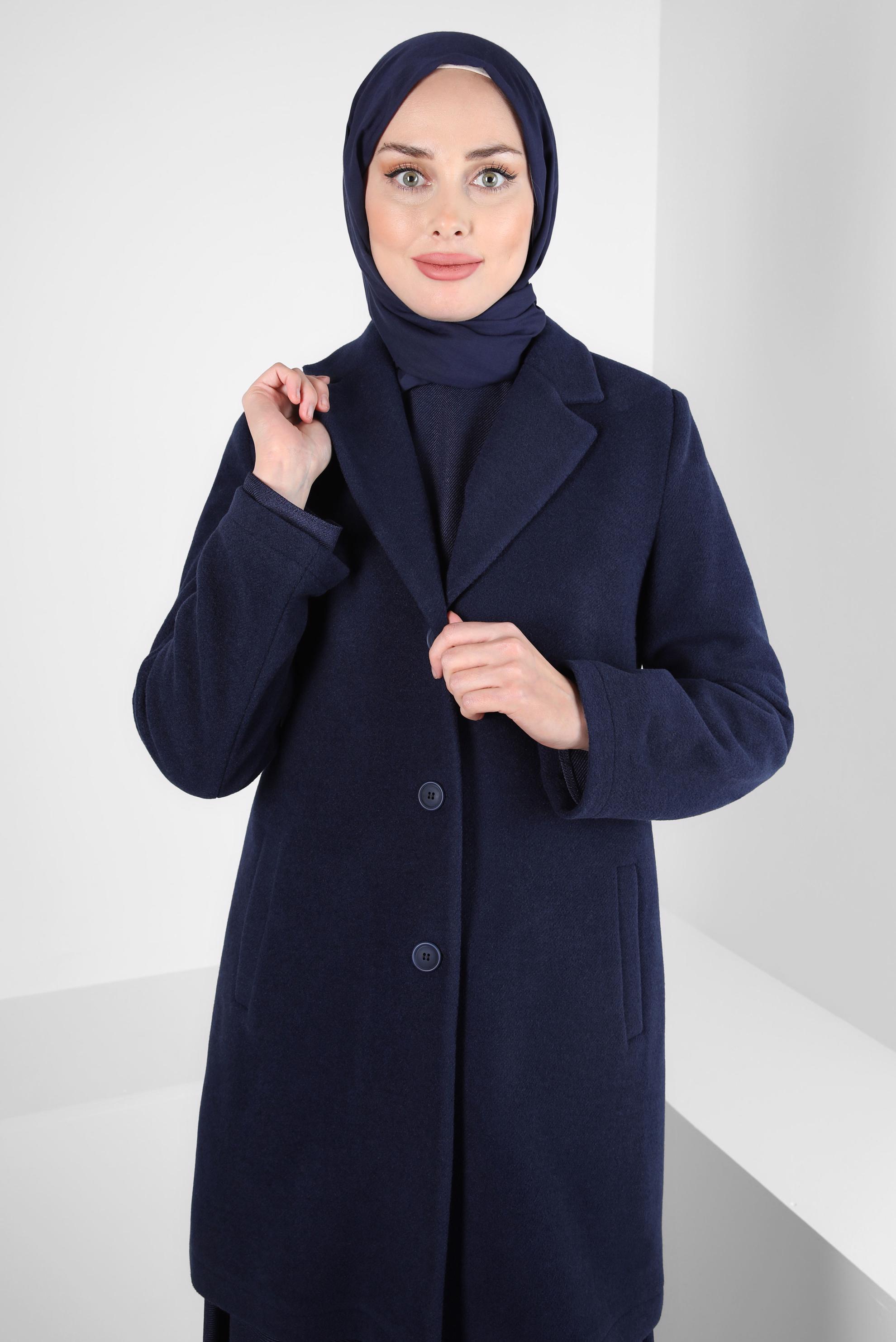 Tesettür giyim LACİVERT CEP DETAYLI CEKET 44276