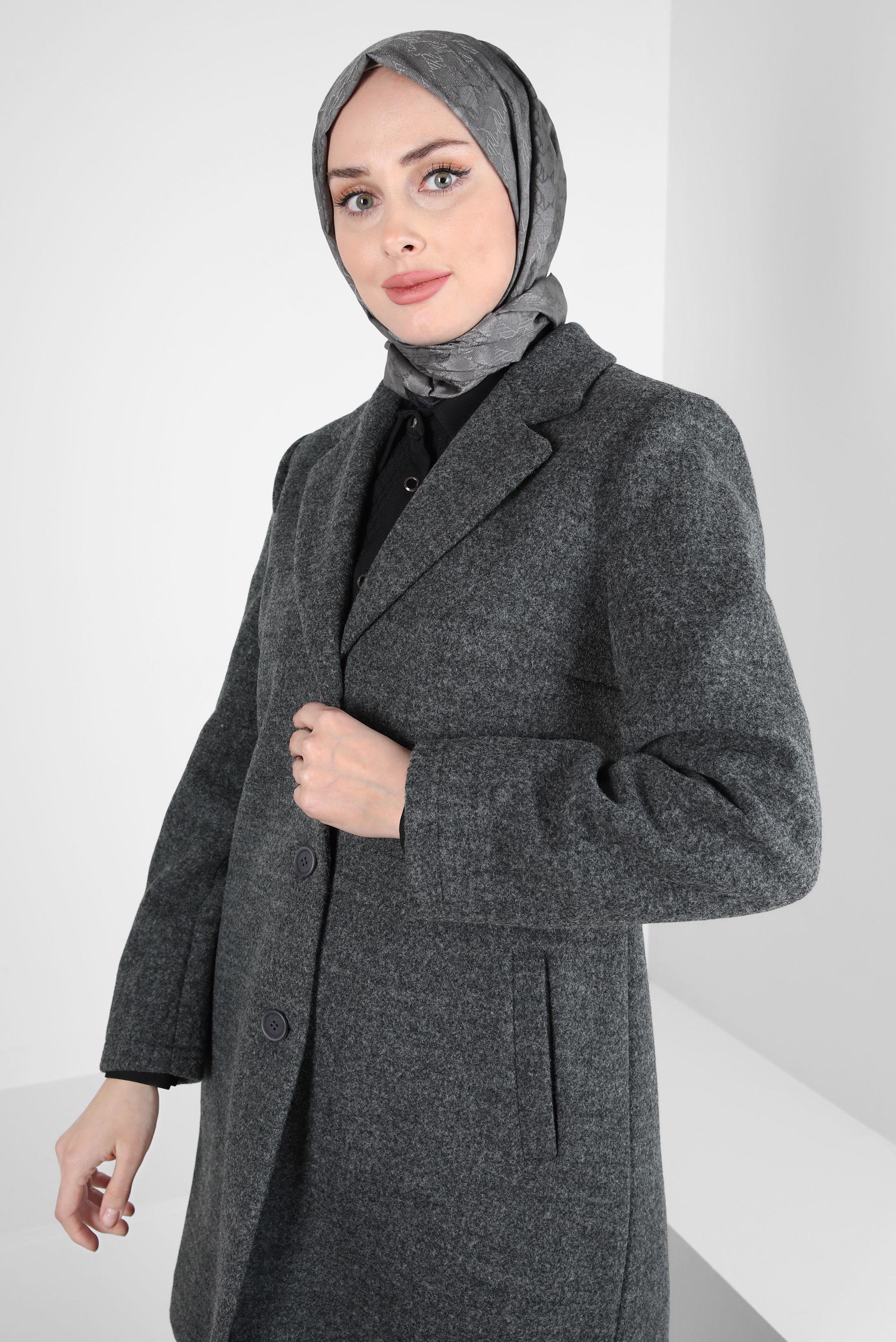Tesettür giyim GRİ CEP DETAYLI CEKET 44276