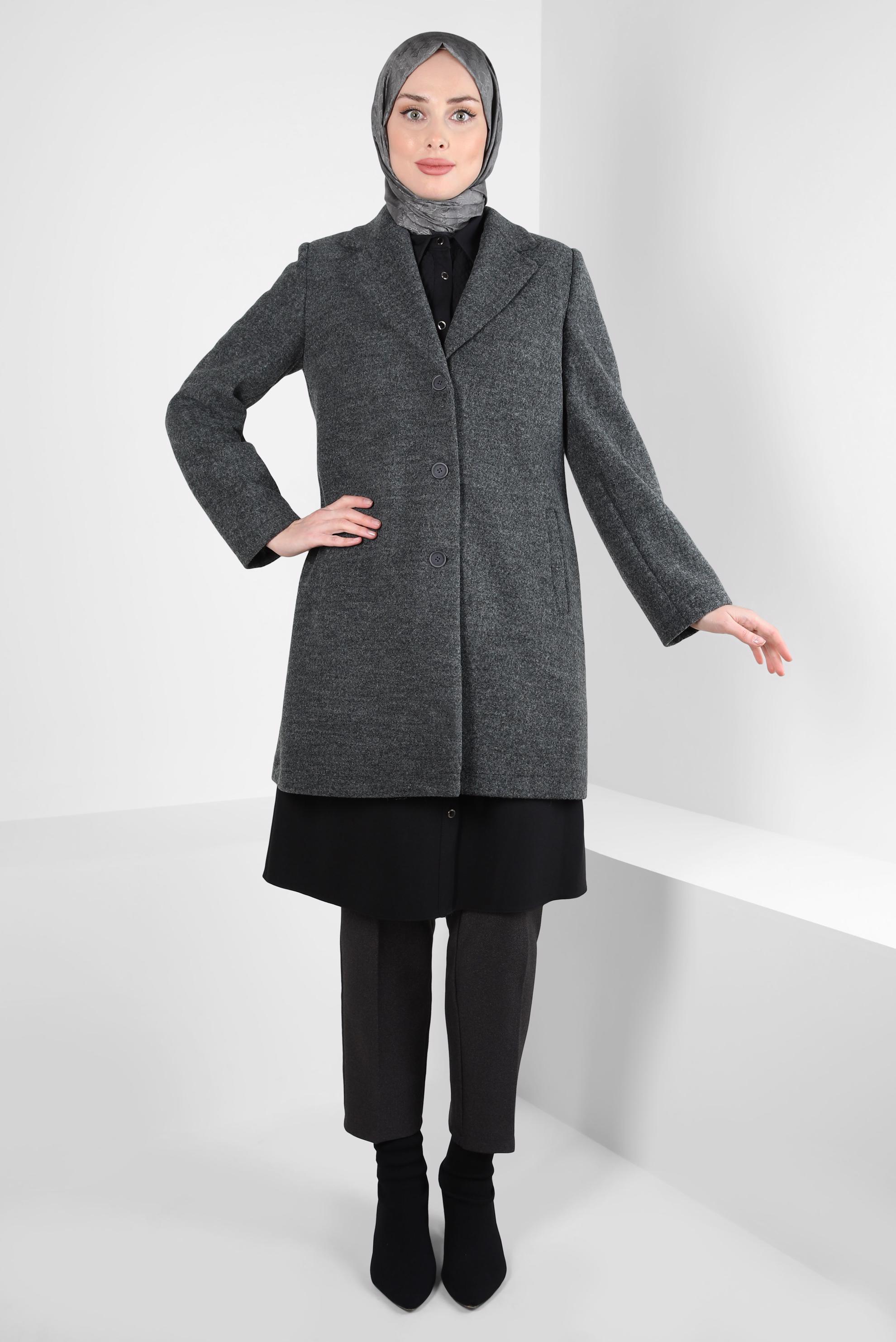 Tesettür giyim GRİ CEP DETAYLI CEKET 44276