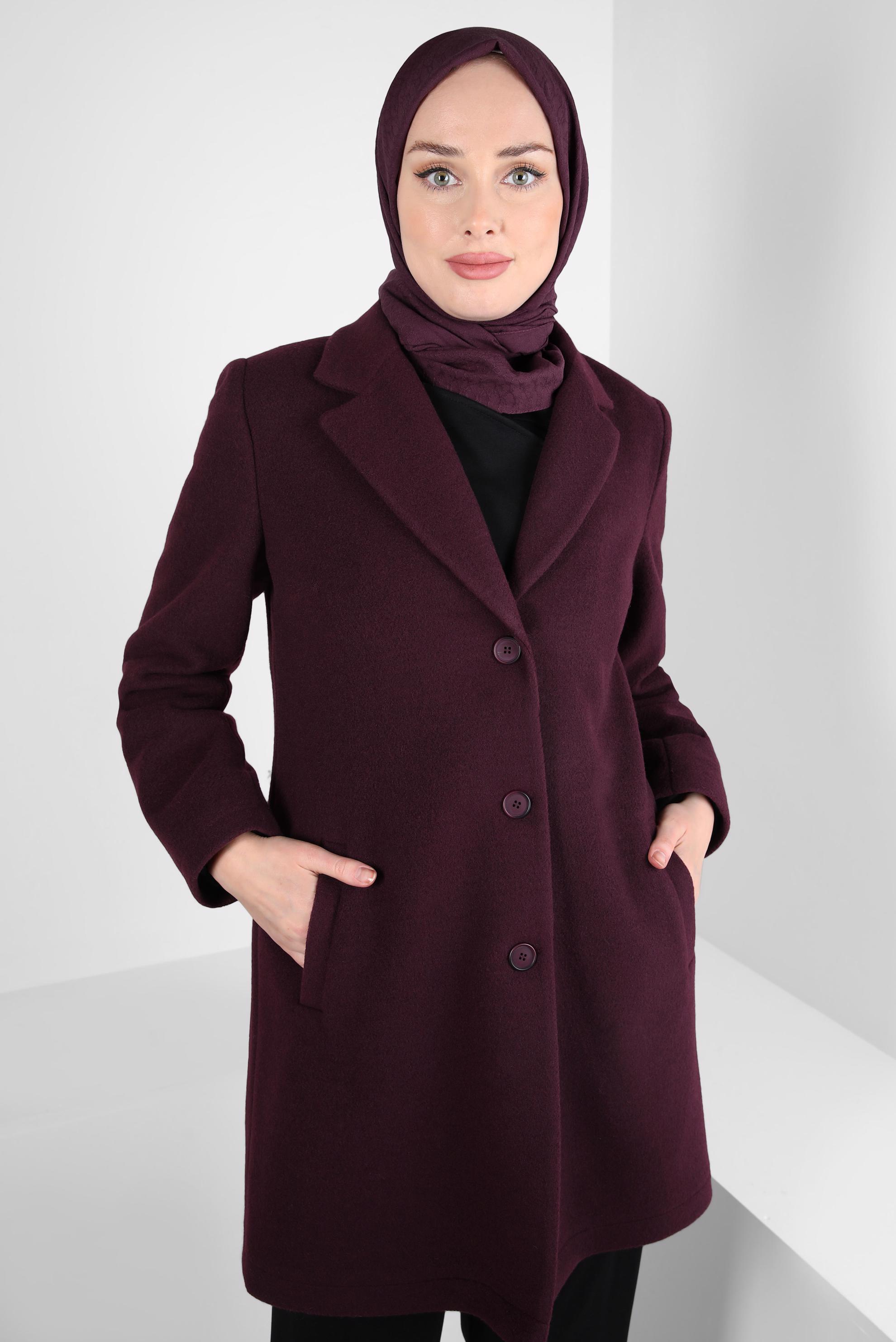 Tesettür giyim BORDO CEP DETAYLI CEKET 44276