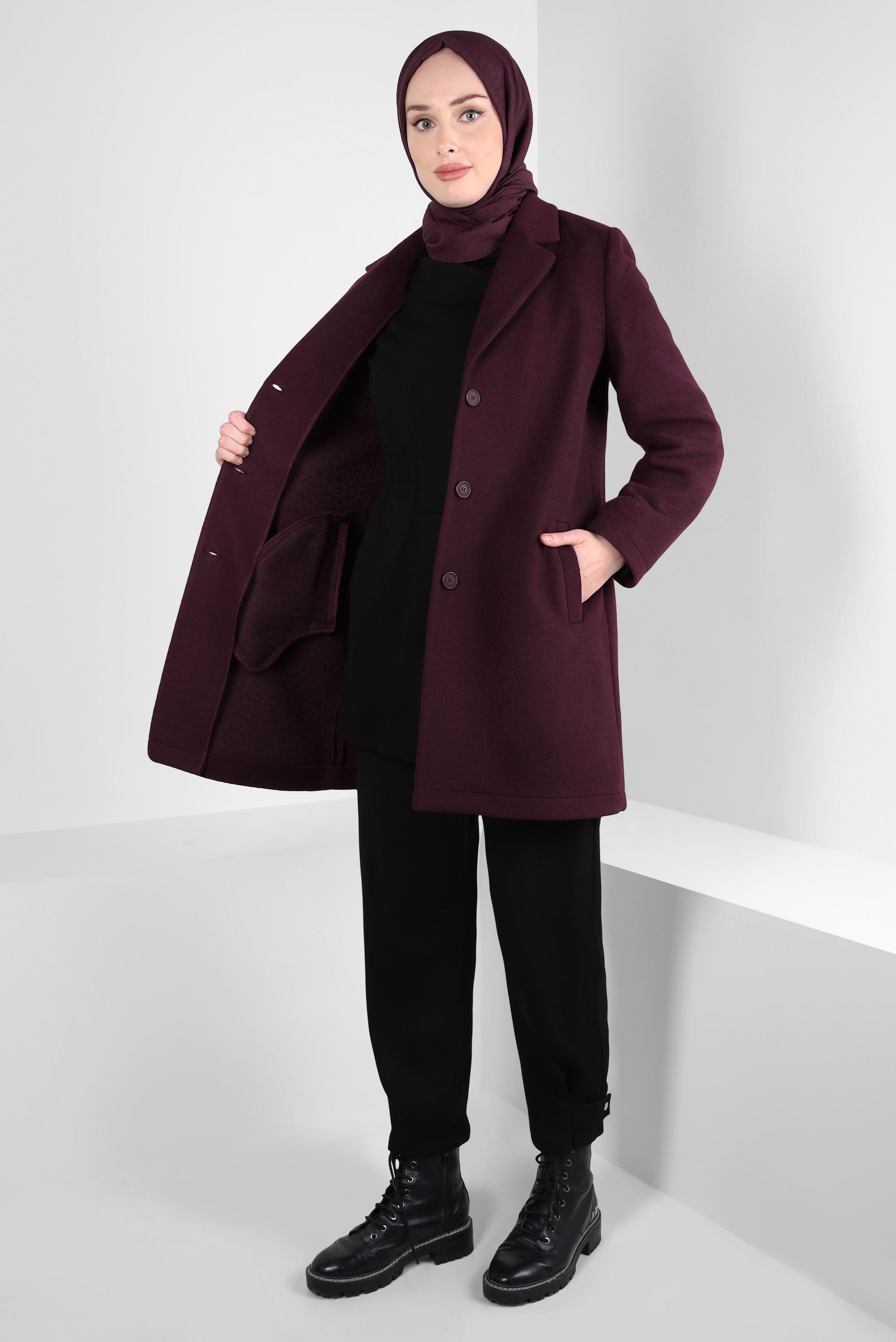 Tesettür giyim BORDO CEP DETAYLI CEKET 44276