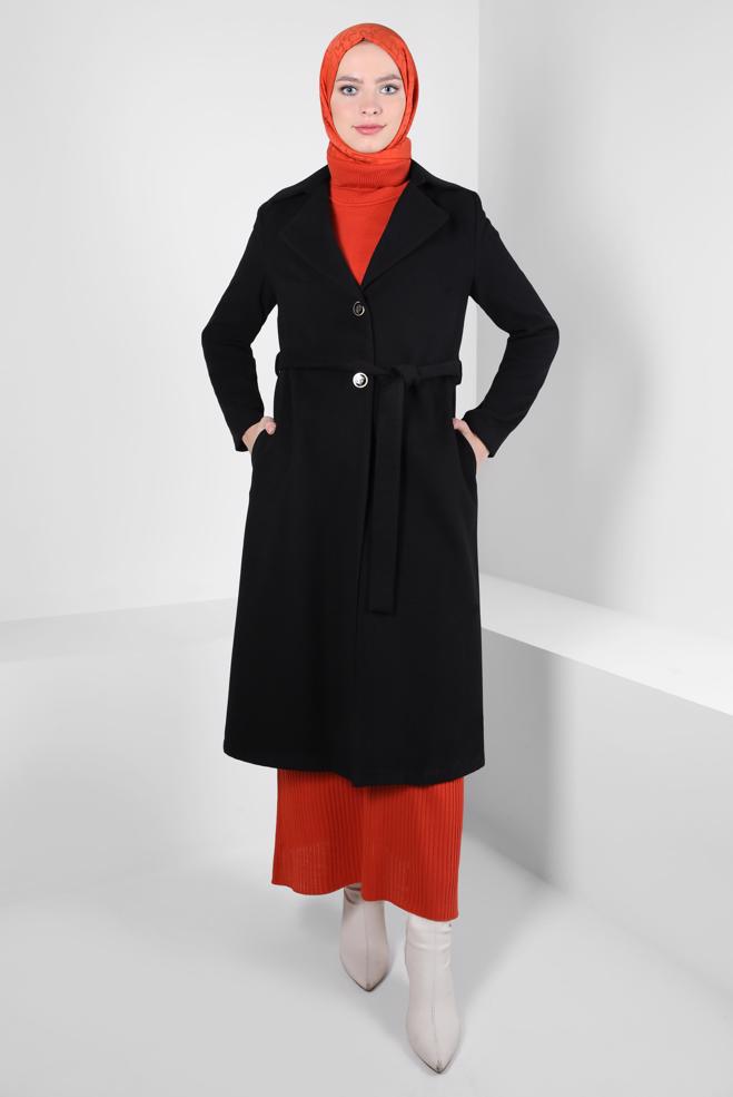 Hijab clothing BLACK BELTED JACKET 44277 - ALVİNA