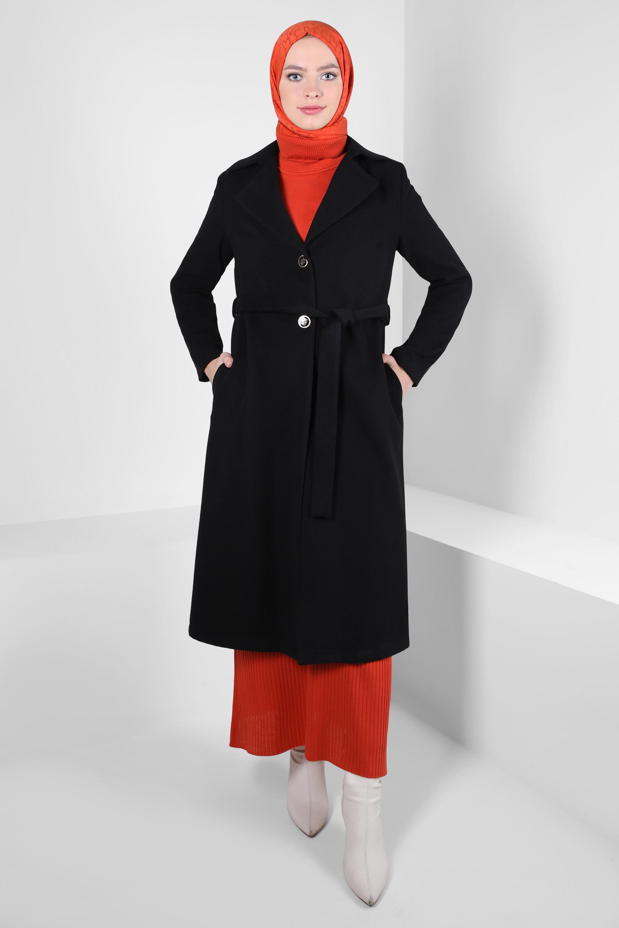 Tesettür giyim SİYAH KUŞAKLI CEKET 44277