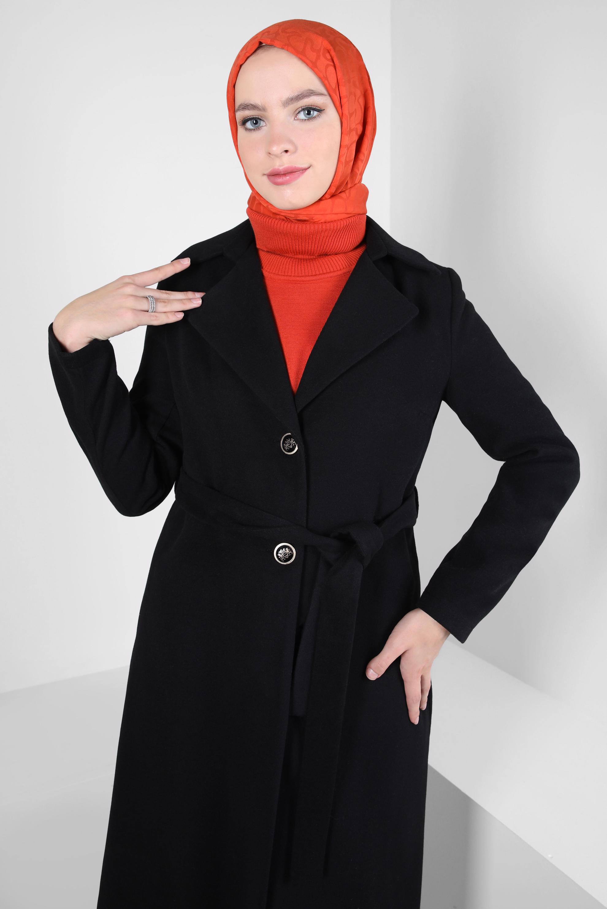 Tesettür giyim SİYAH KUŞAKLI CEKET 44277