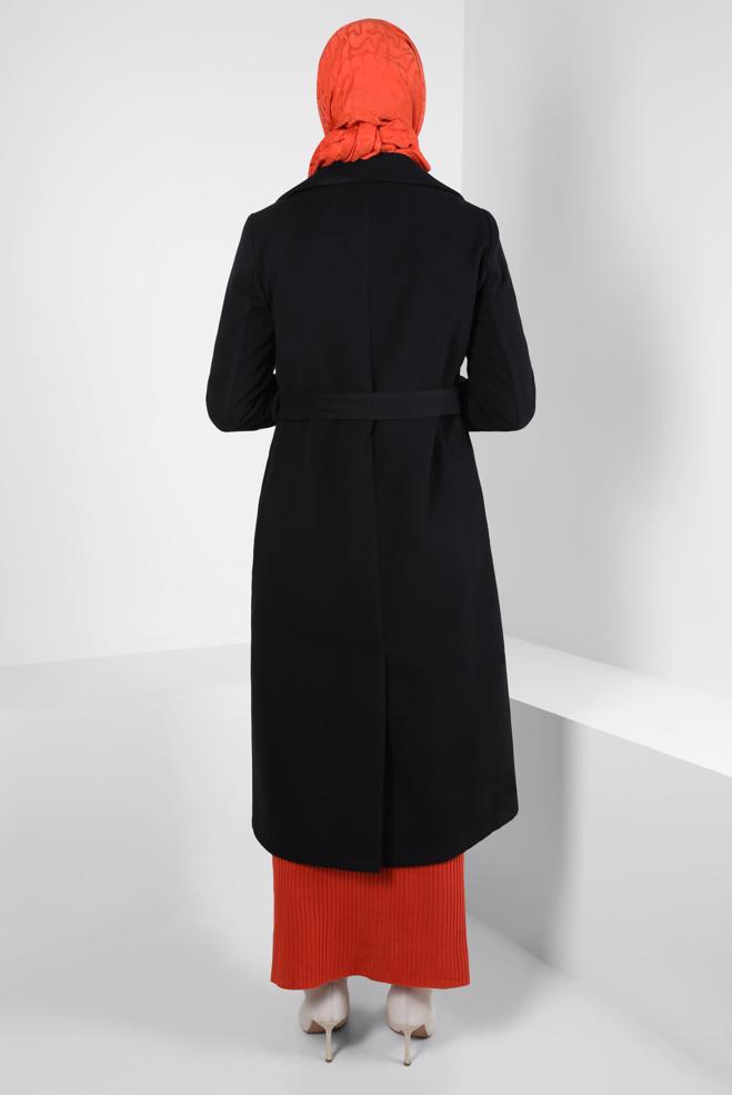 Hijab clothing BLACK BELTED JACKET 44277 - ALVİNA