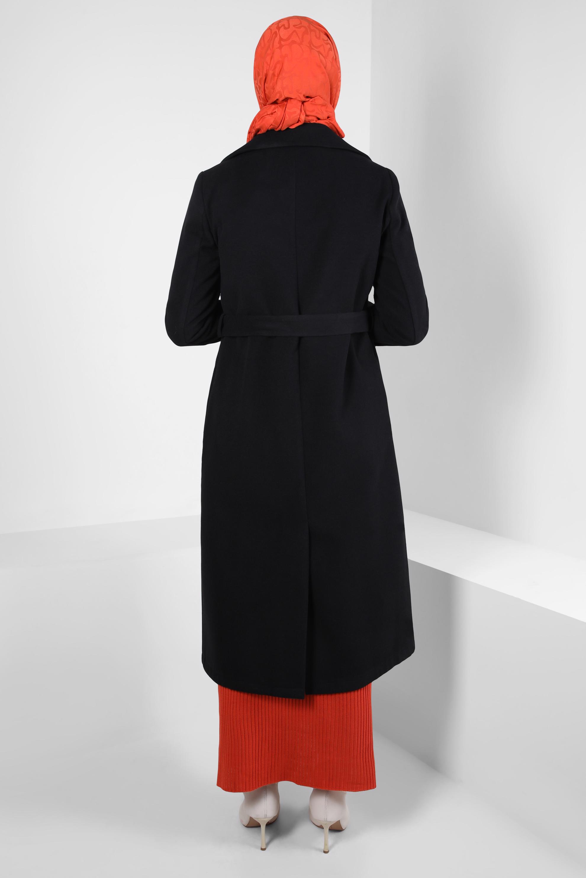 Tesettür giyim SİYAH KUŞAKLI CEKET 44277