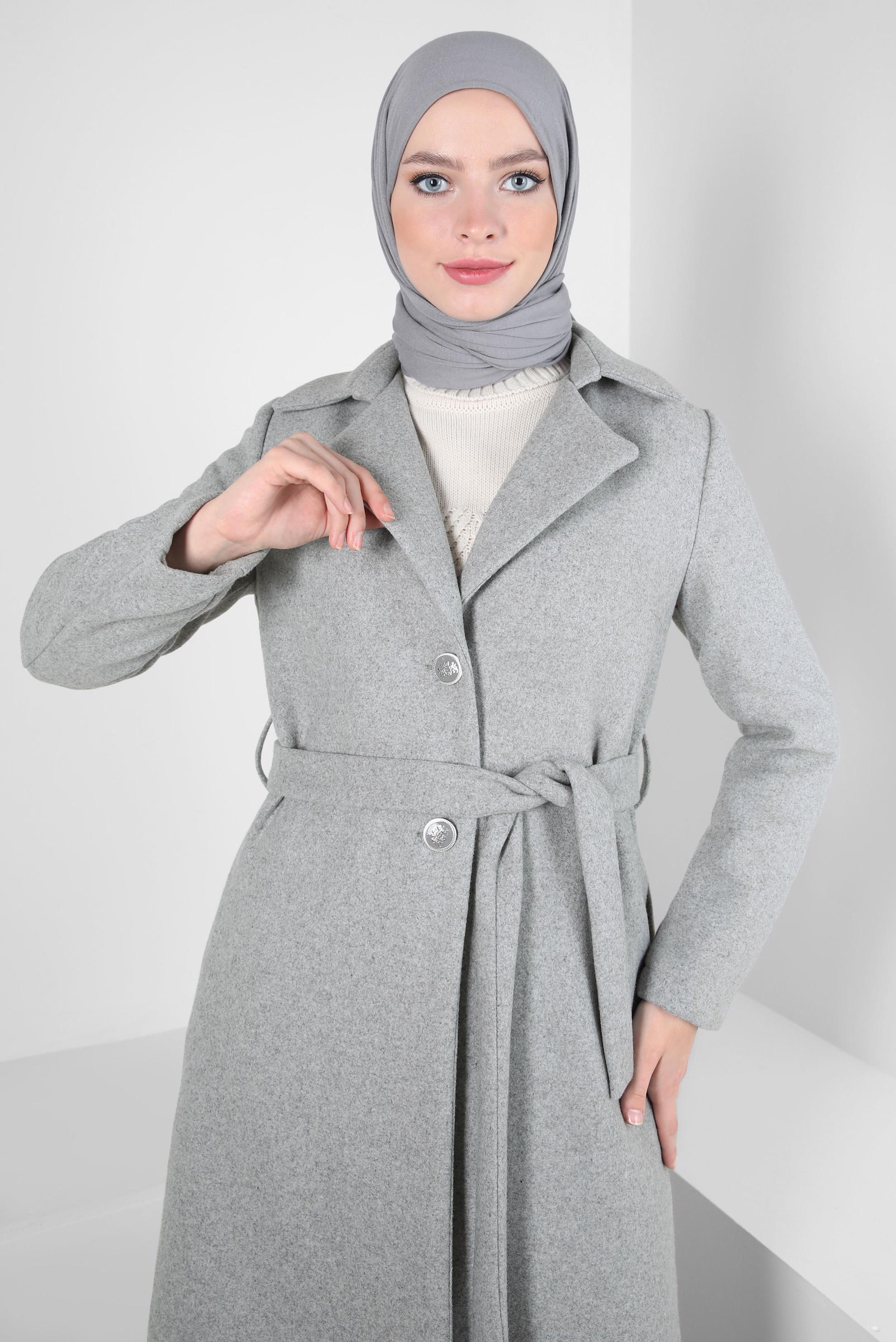 Tesettür giyim GRİ KUŞAKLI CEKET 44277