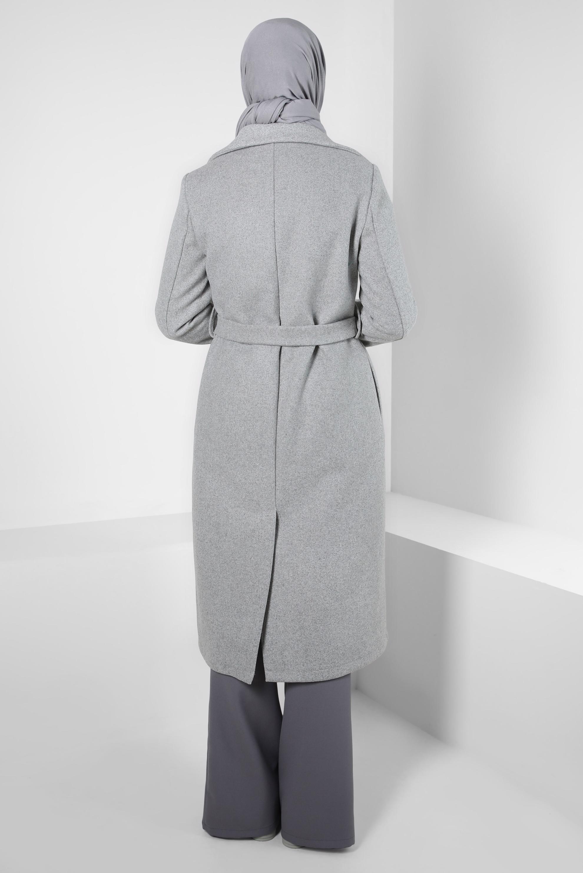 Tesettür giyim GRİ KUŞAKLI CEKET 44277