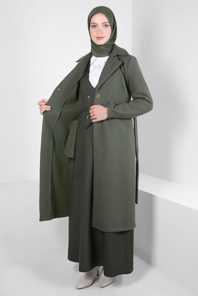Vêtements hijab KAKI VESTE CEINTURE 44277 - ALVİNA