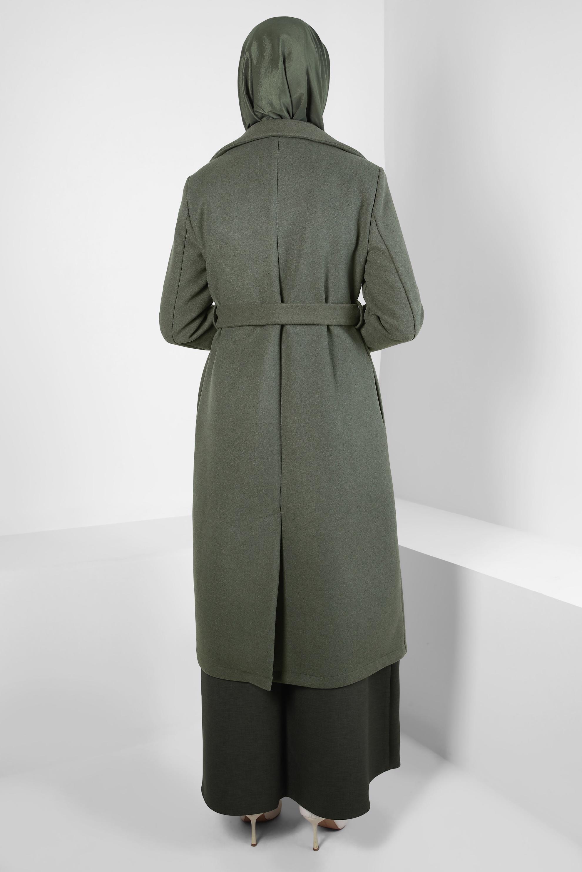 Tesettür giyim HAKİ KUŞAKLI CEKET 44277