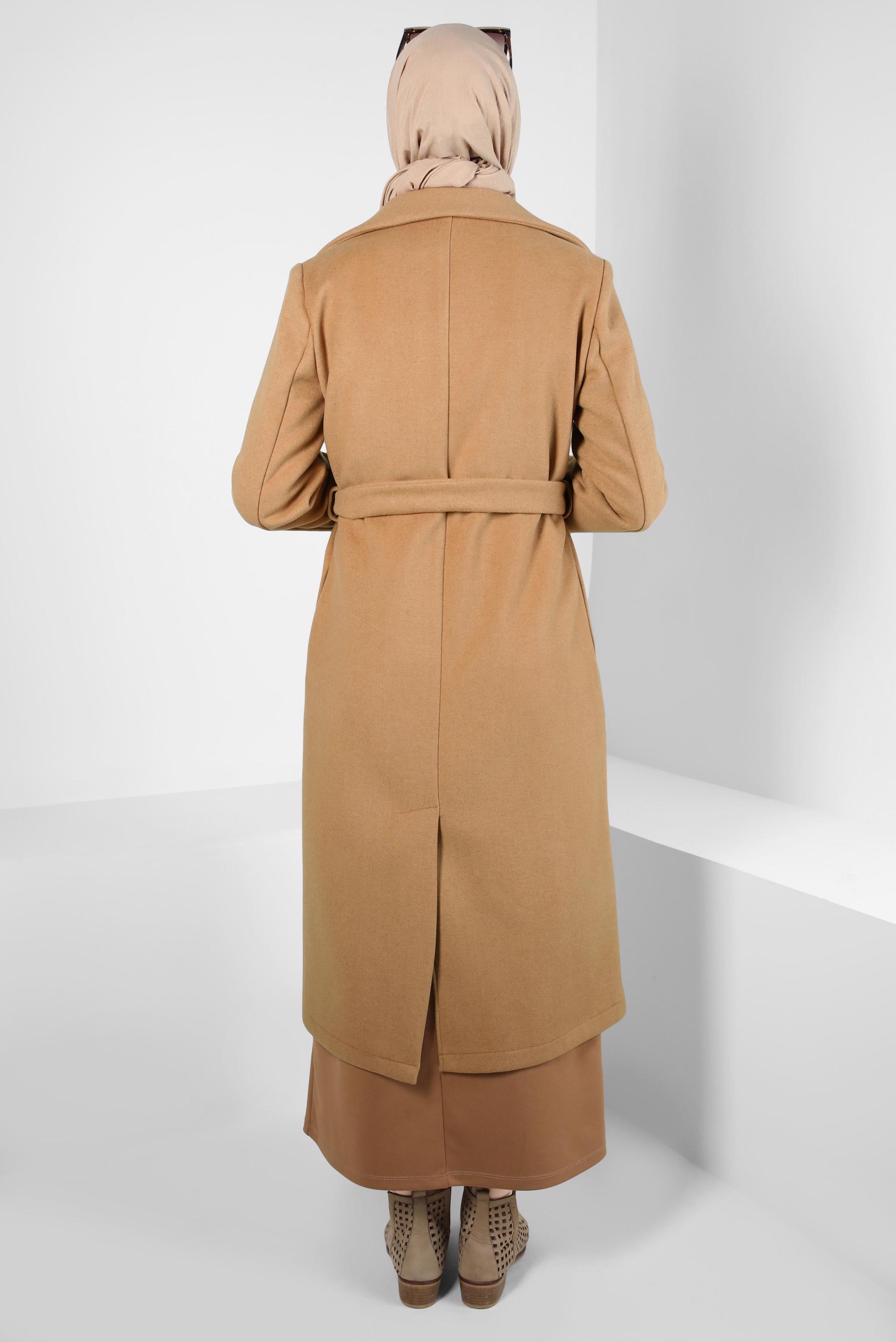 Tesettür giyim KAHVE KUŞAKLI CEKET 44277