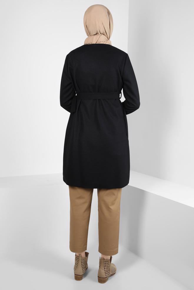 Hijab clothing BLACK BELTED JACKET 44278 - ALVİNA